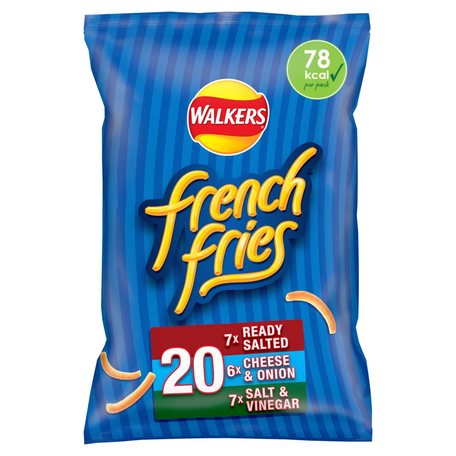 Walkers French Fries Flavour Crispy Potato Snacks Multipack - 20 x 18g Packs | 78 Calories Per Pack