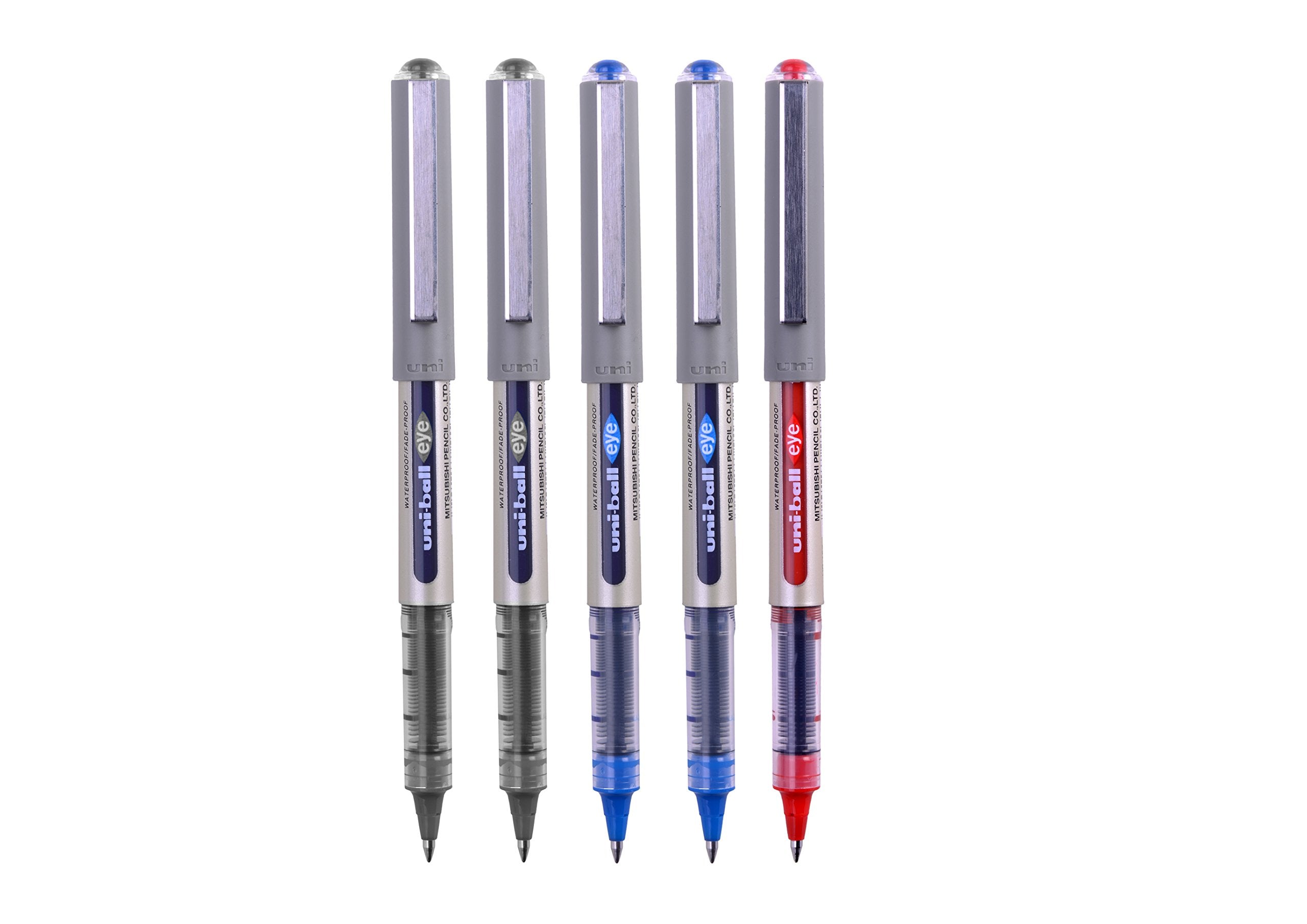 uni-ball UB-157 Eye Rollerball Pens. Premium Fine 0.7mm Ballpoint Tip for Super Smooth Handwriting, Drawing, Art, Crafts and Colouring. Fade and Water Resistant Liquid Uni Super Ink. 5 Pack Assorted 4