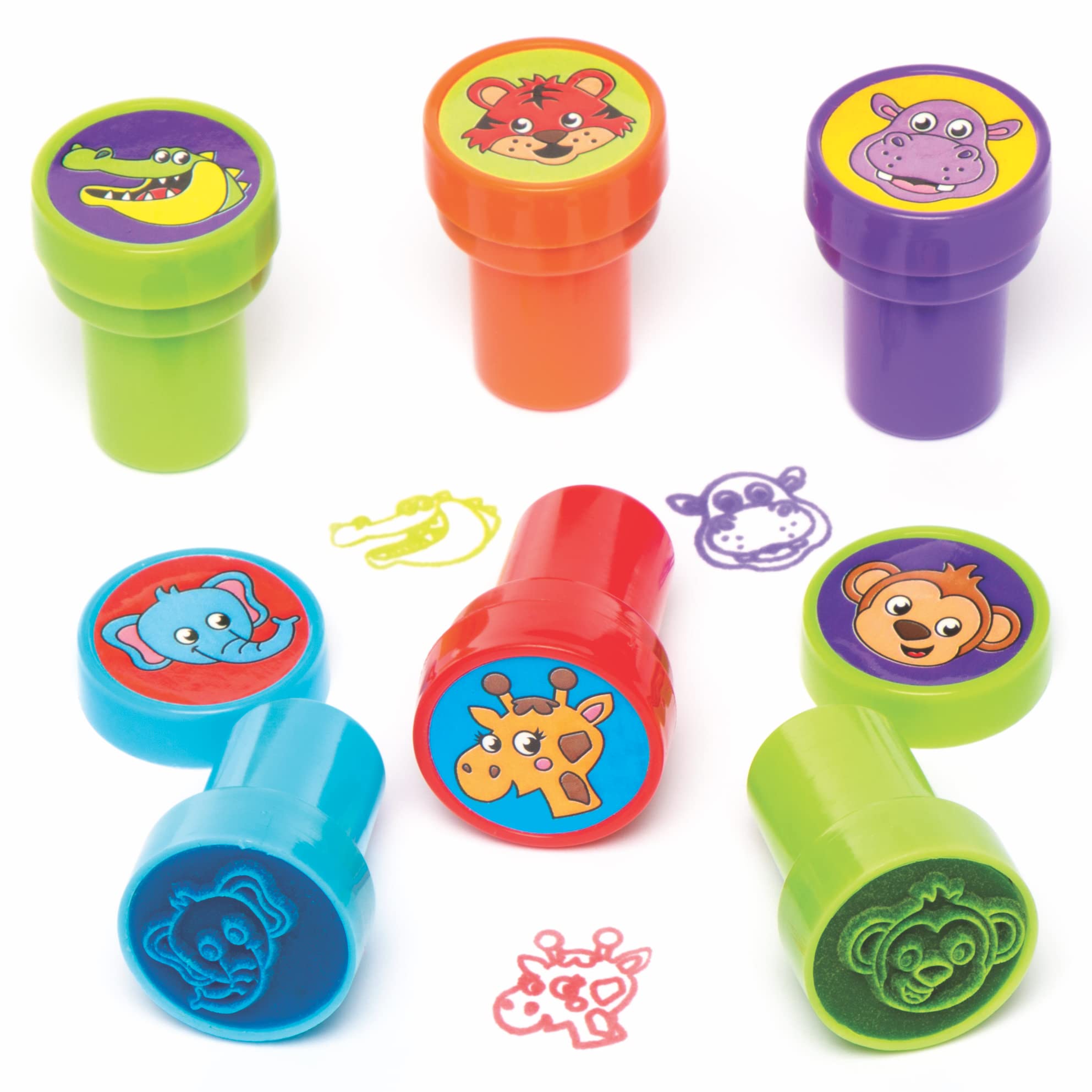 Baker Ross Jungle Animal Self-Inking Stampers - Pack of 10 | 20mm Impression Size | Assorted Colors