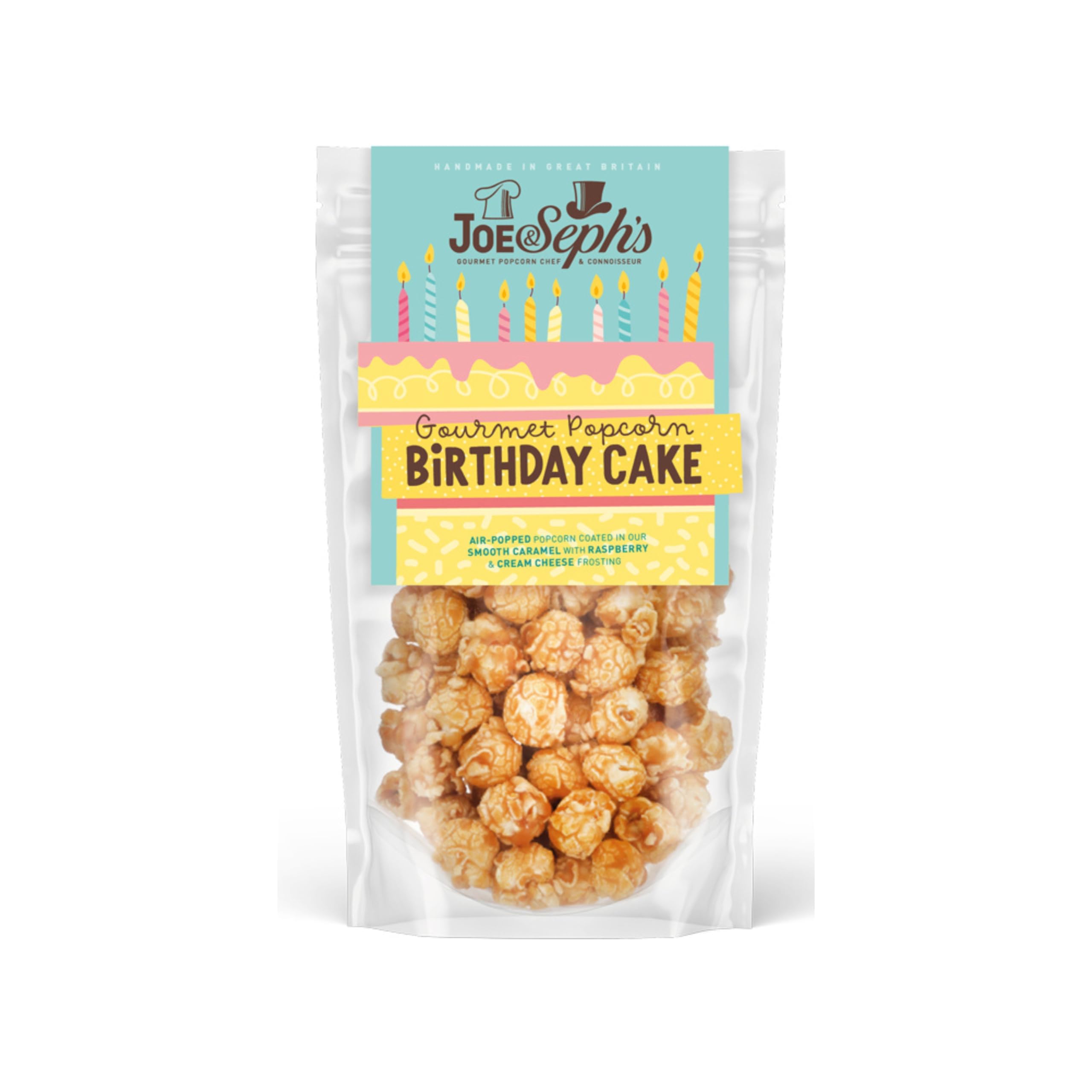 Joe & Seph's Birthday Cake Popcorn (70g) - Gourmet Handmade Caramel Popcorn with Raspberry & Vanilla