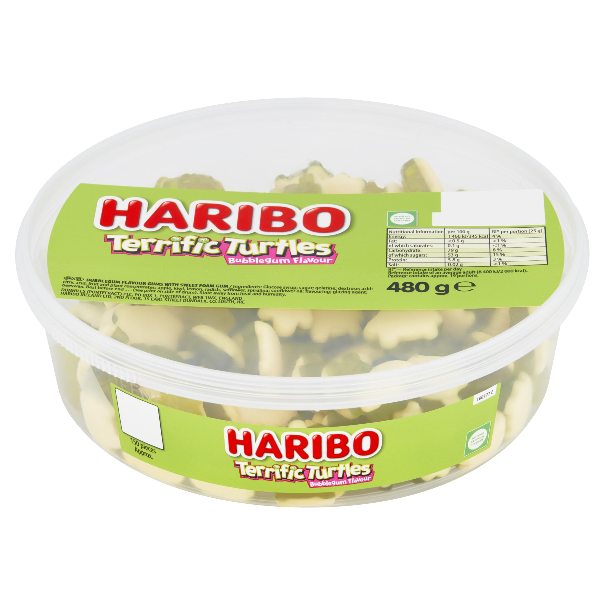 HARIBO Terrific Turtles – 480g Tub with 150 Fruity Gummy Sweets