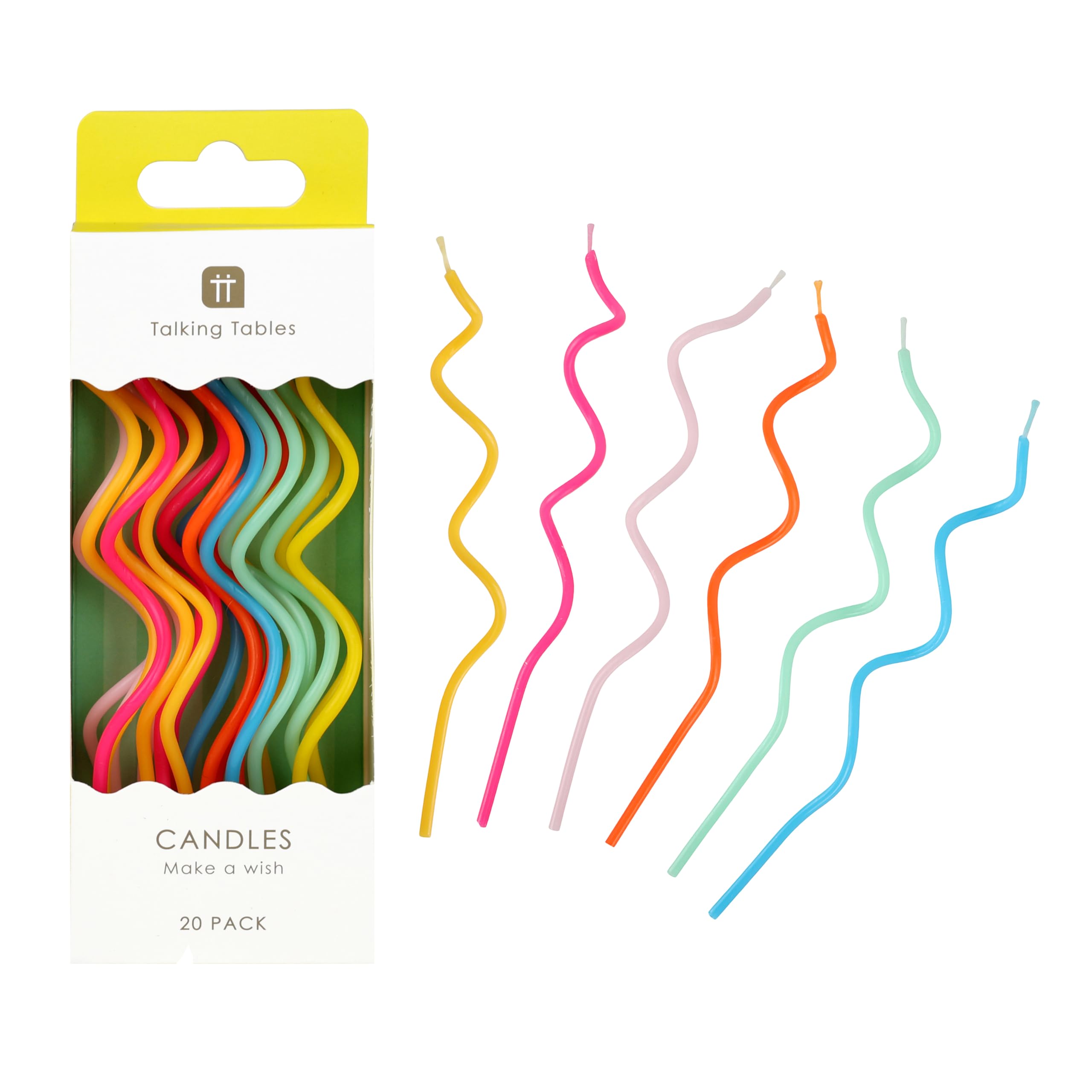 Talking Tables 20 x Rainbow Twisted Birthday Candles - 15cm Tall Spiral Wax Design