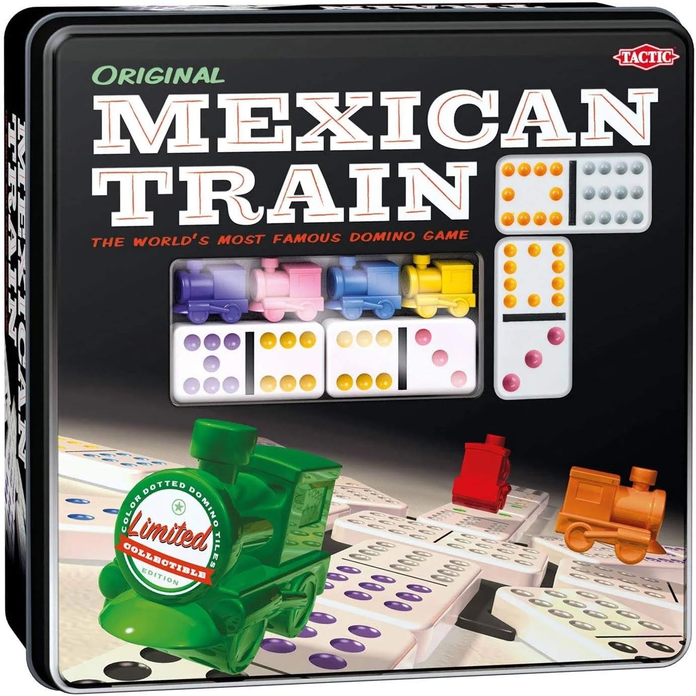 Tactic Mexican Train Double-Twelve Domino Game Set with 91 Tiles and Train Station Hub