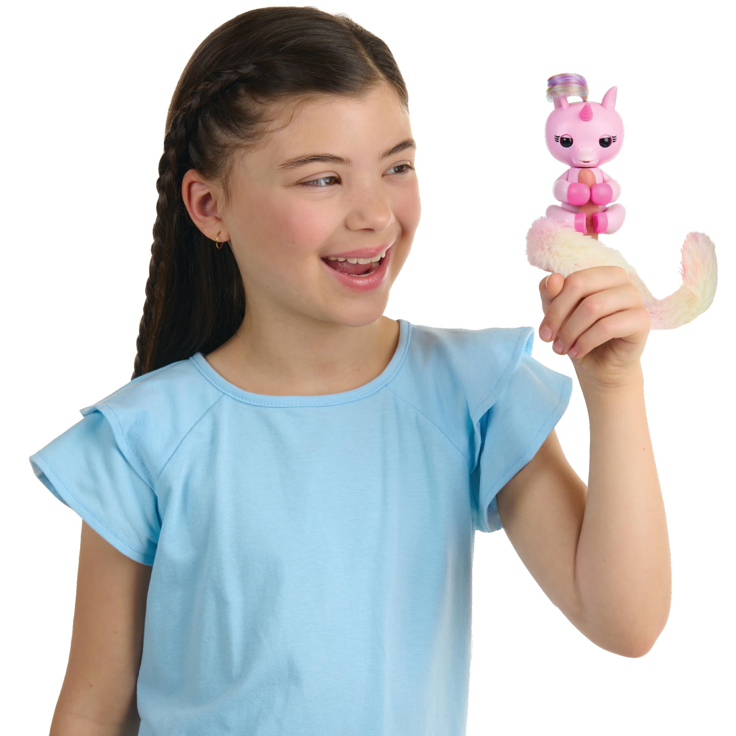 Fingerlings Snuggle Tails - Interactive Pink Unicorn (Evie) with Soft Tail & Brush, Ages 5+ 4