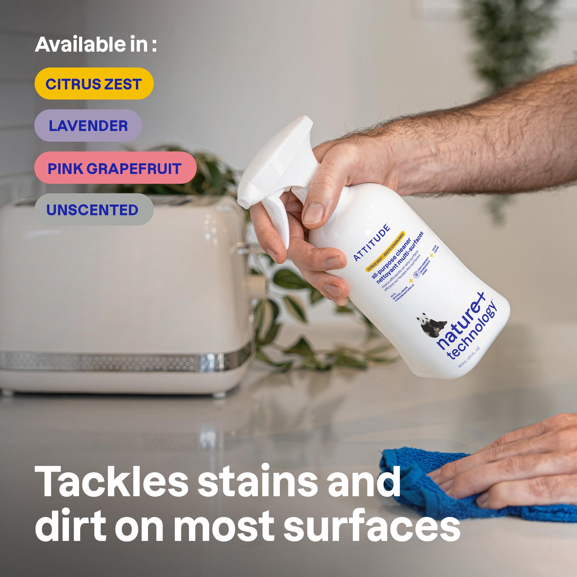 ATTITUDE All-Purpose Cleaner Spray - EWG Verified, Vegan, 94% Natural Origin Ingredients, Citrus Zest Scent, 800 ml 2