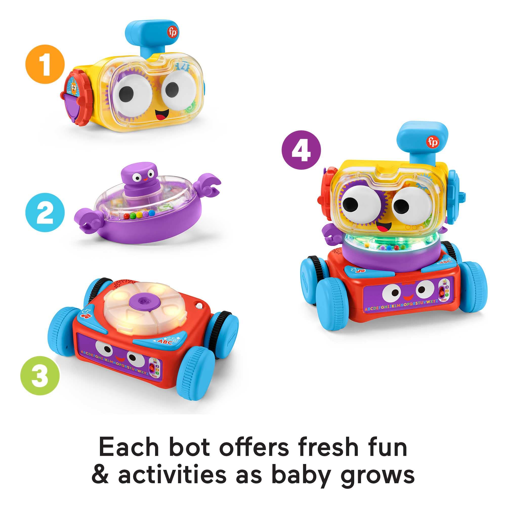 Fisher-Price 4-in-1 Ultimate Learning Bot, elektronisch activiteitenspeelgoed met licht, muziek en educatieve inhoud voor baby's en kinderen 8