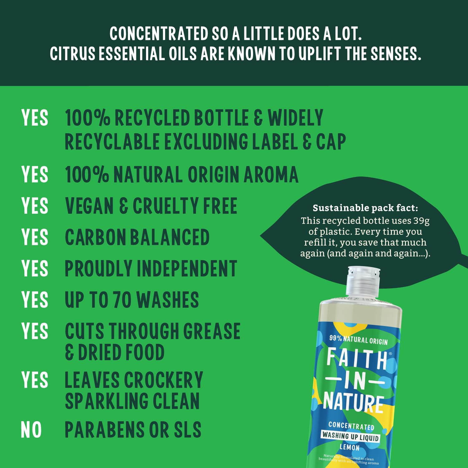 FAITH IN NATURE Natural Biodegradable Washing Up Liquid | 1L Liquid | 99% Natural Origin