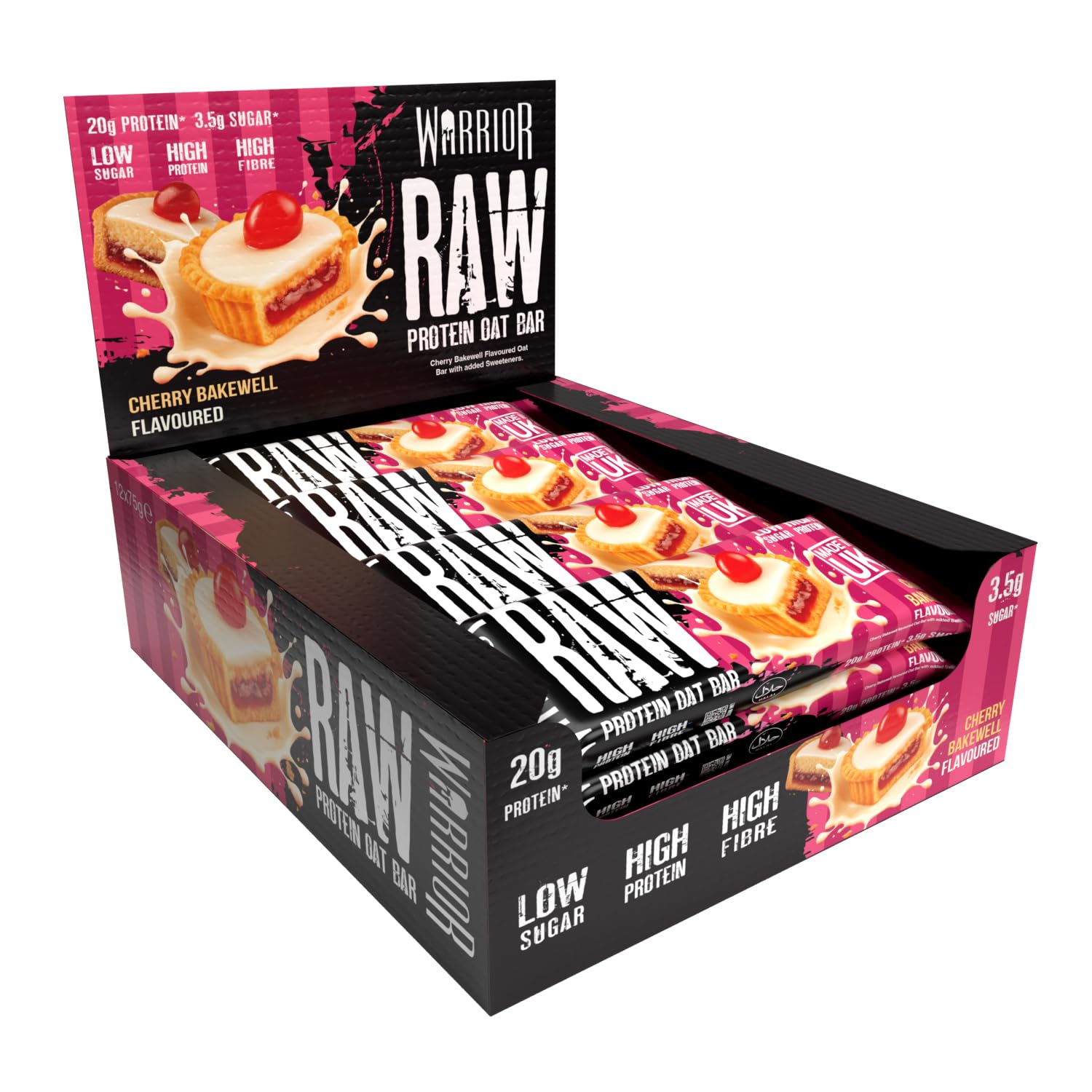 Warrior Raw Protein Bars – 12 x 75g Oat Flapjacks – High Protein, Low Sugar, High Fibre
