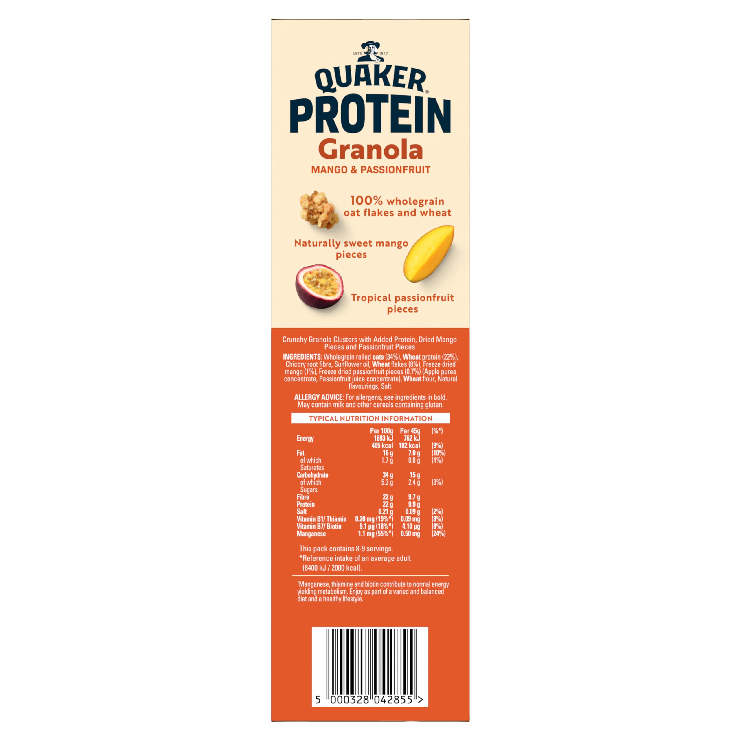 Quaker Protein Granola Mango & Passionfruit - 22g Protein per 100g | High Fibre | 400g