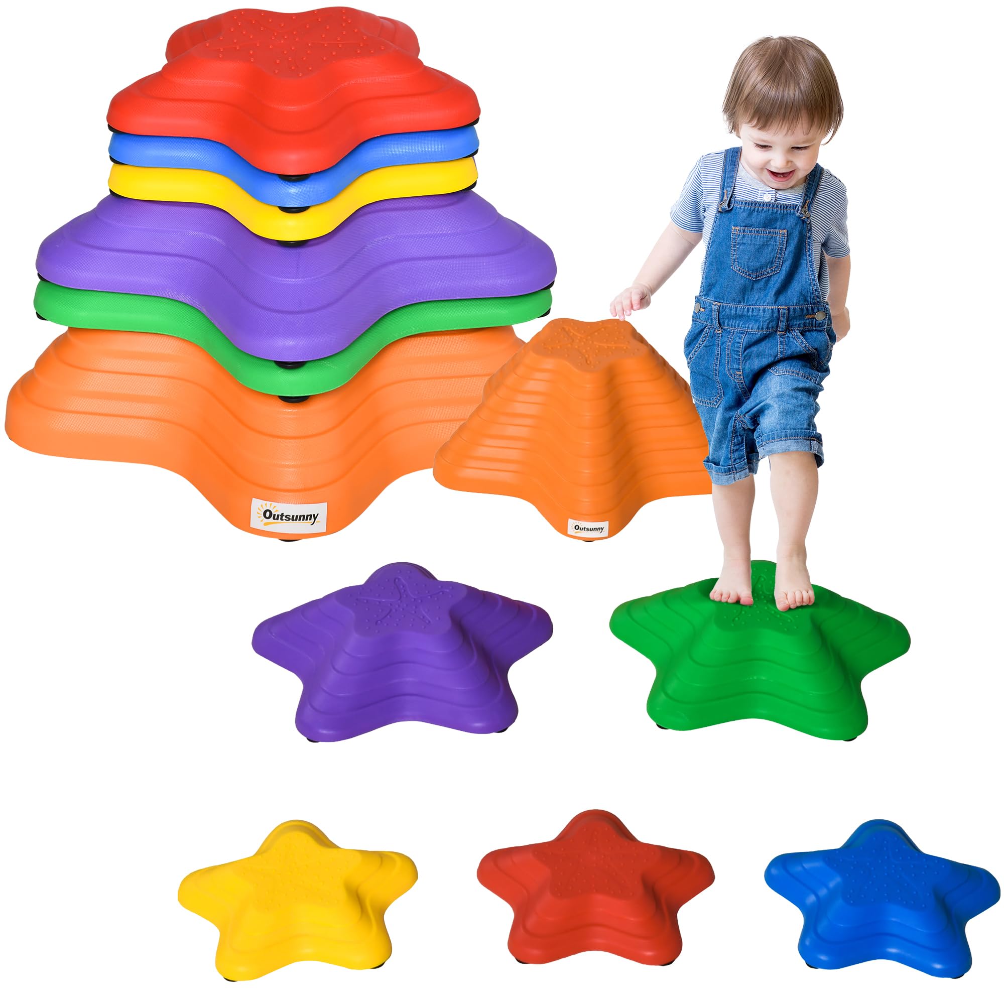 Outsunny Balance Stepping Stones Kids - 6-Piece Starfish Style Non-Slip Outdoor Play Set