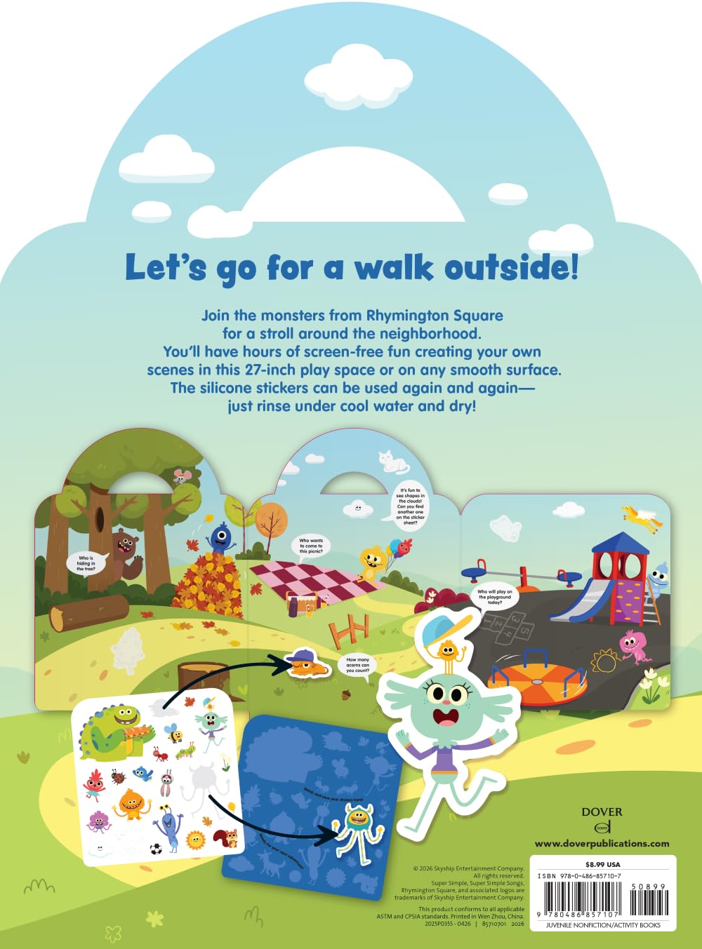 Dover Super Simple™ Rhymington Square Let's Go for a Walk Outside Jelly Sticker Playset - Reusable Stickers