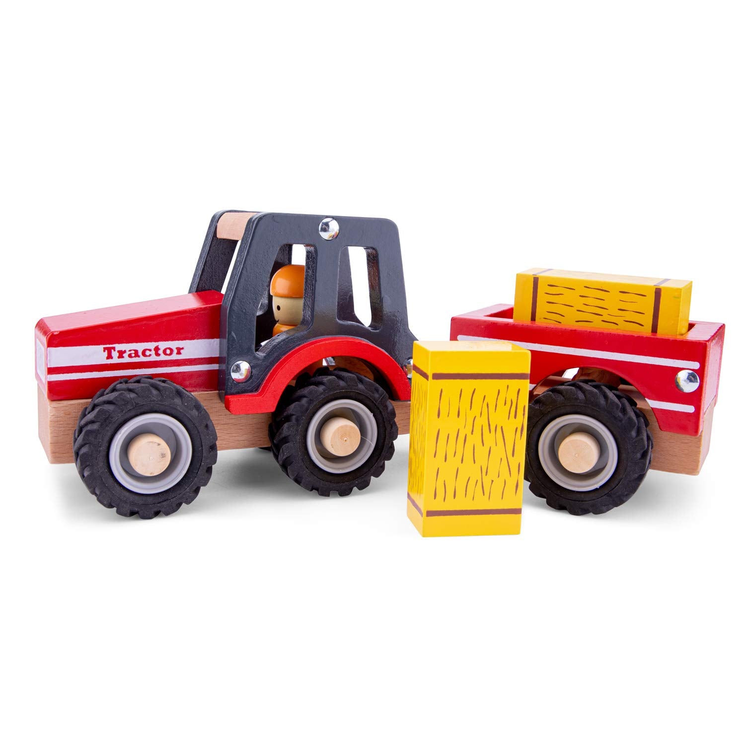 Woet Wooden Toy Tractor with Detachable Trailer & 2 Haystacks - Farm Play for Ages 18 Months+ 4