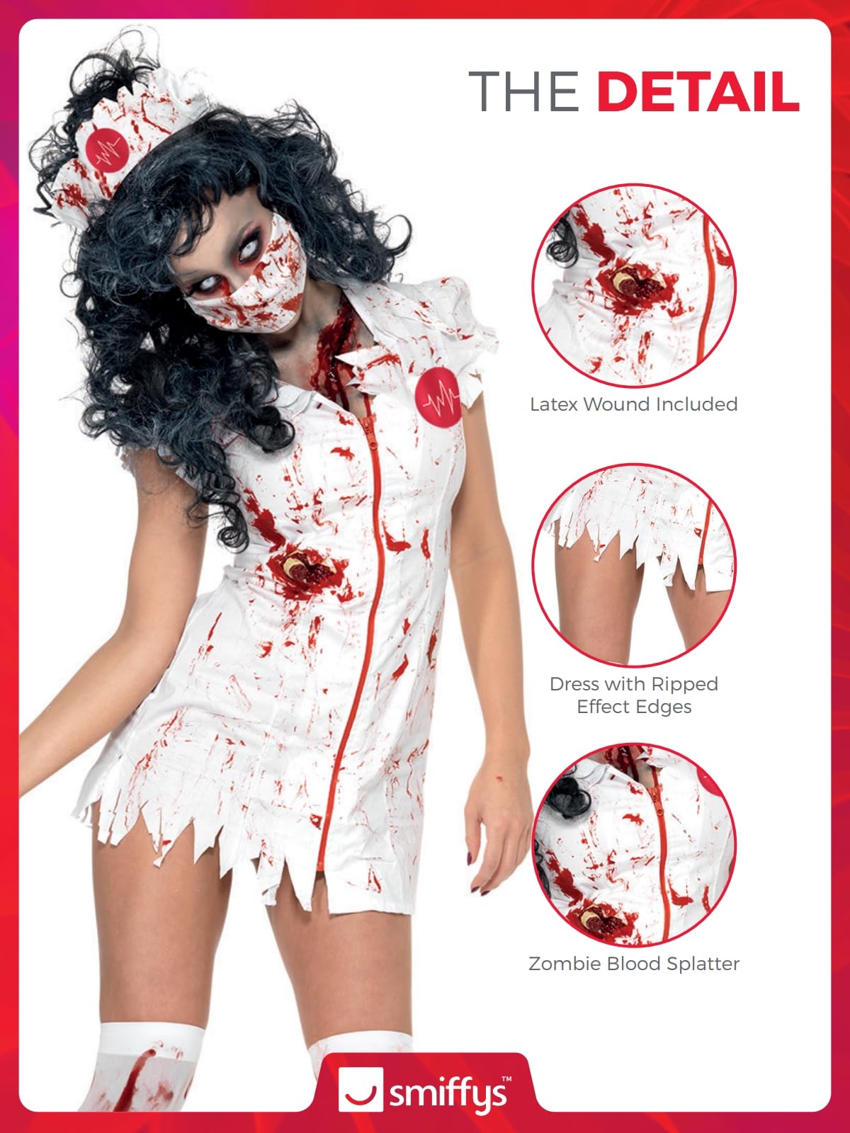Smiffys Zombie Nurse Costume - Women's Fancy Dress with Mask & Headpiece 7