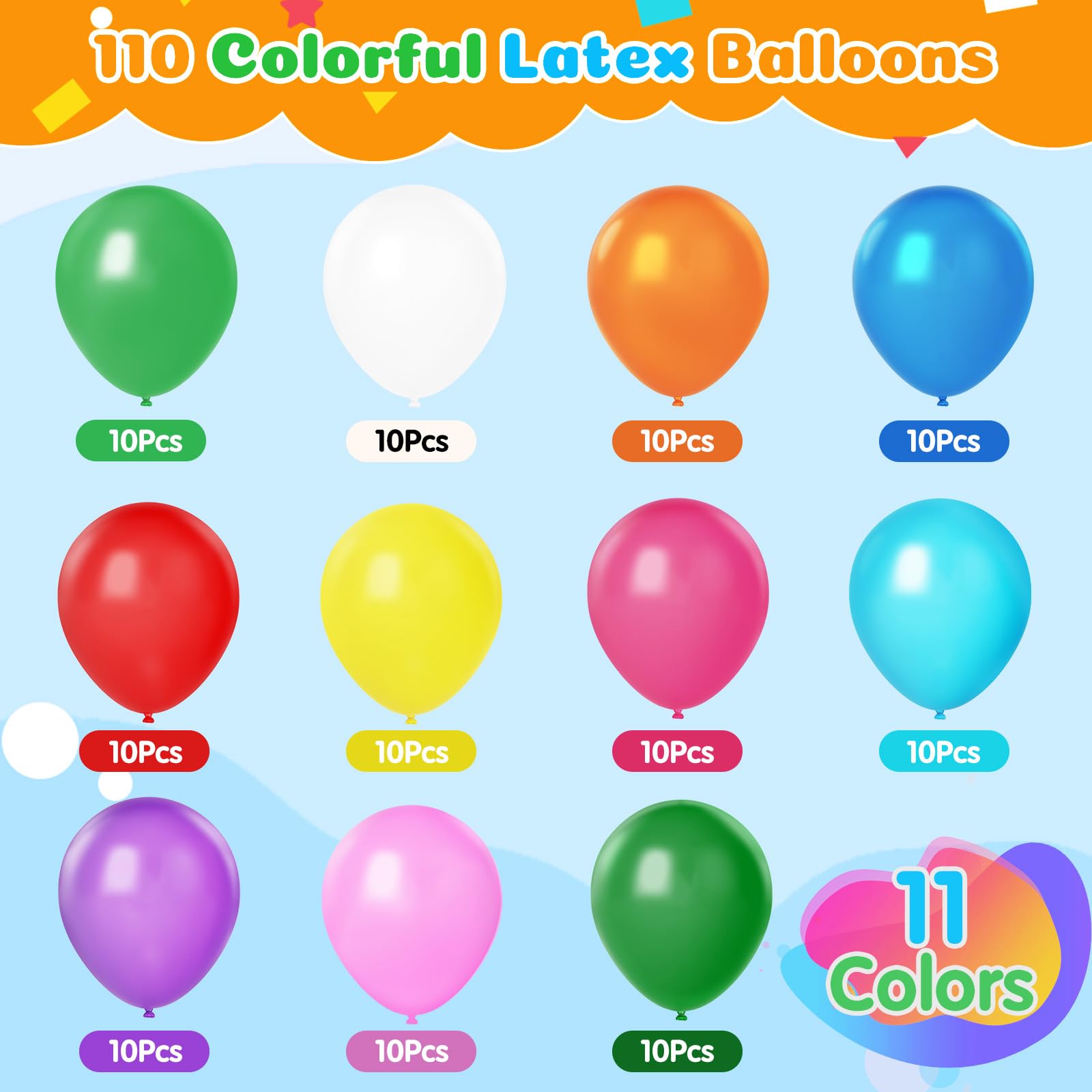 Euqvunn 110 Pack Rainbow Latex Balloons - 12 Inch Assorted Colors | Durable & Flexible