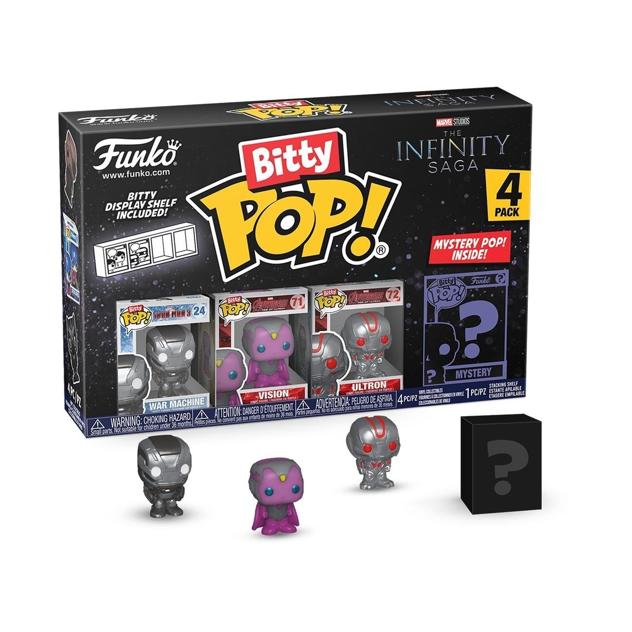Funko Bitty Pop! Marvel - War Machine, Vision, Ultron & Mystery Mini Figure 4-Pack with Display Shelf