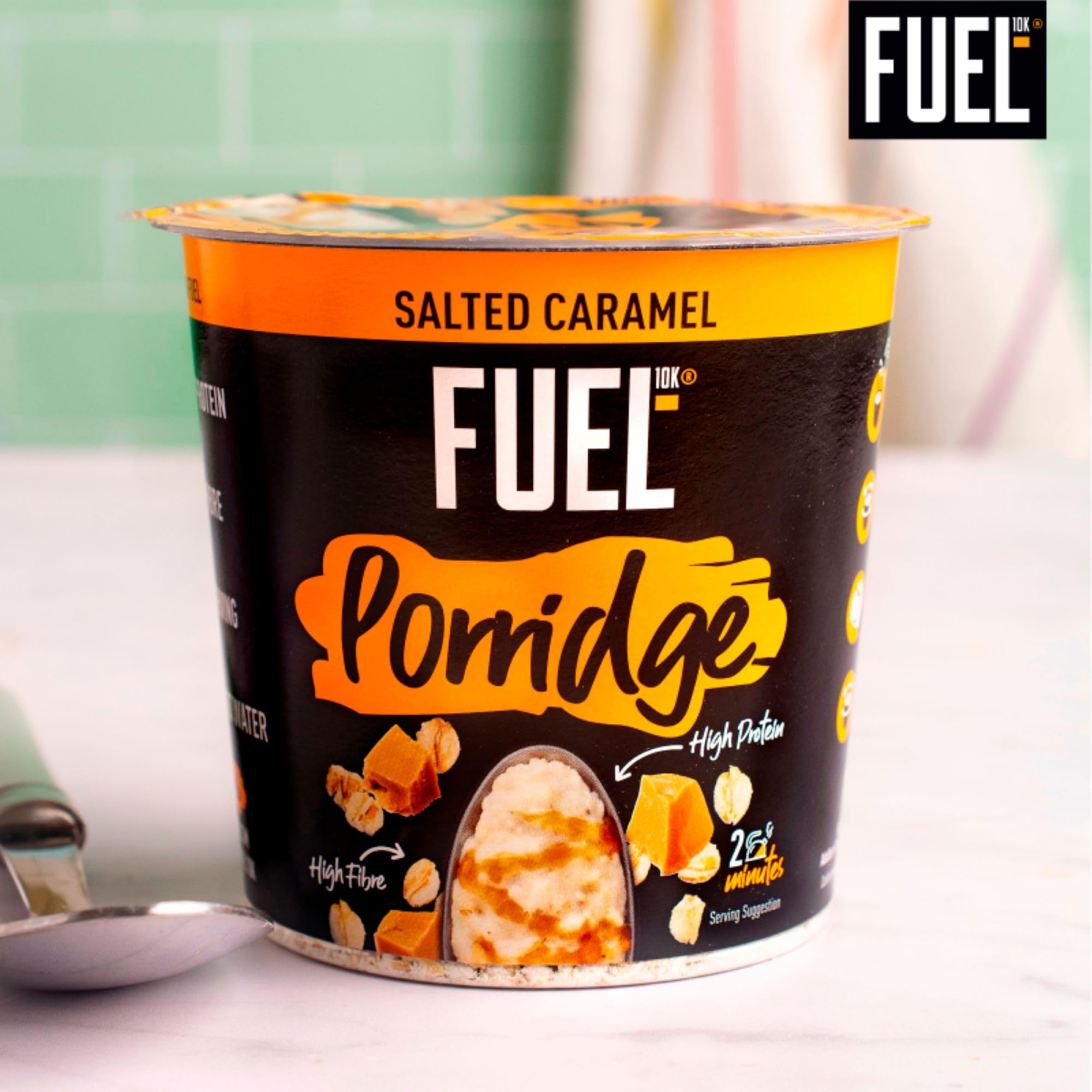 FUEL10K High Protein Salted Caramel Porridge Oat Cereal Pot, 70g (Pack of 8) 4
