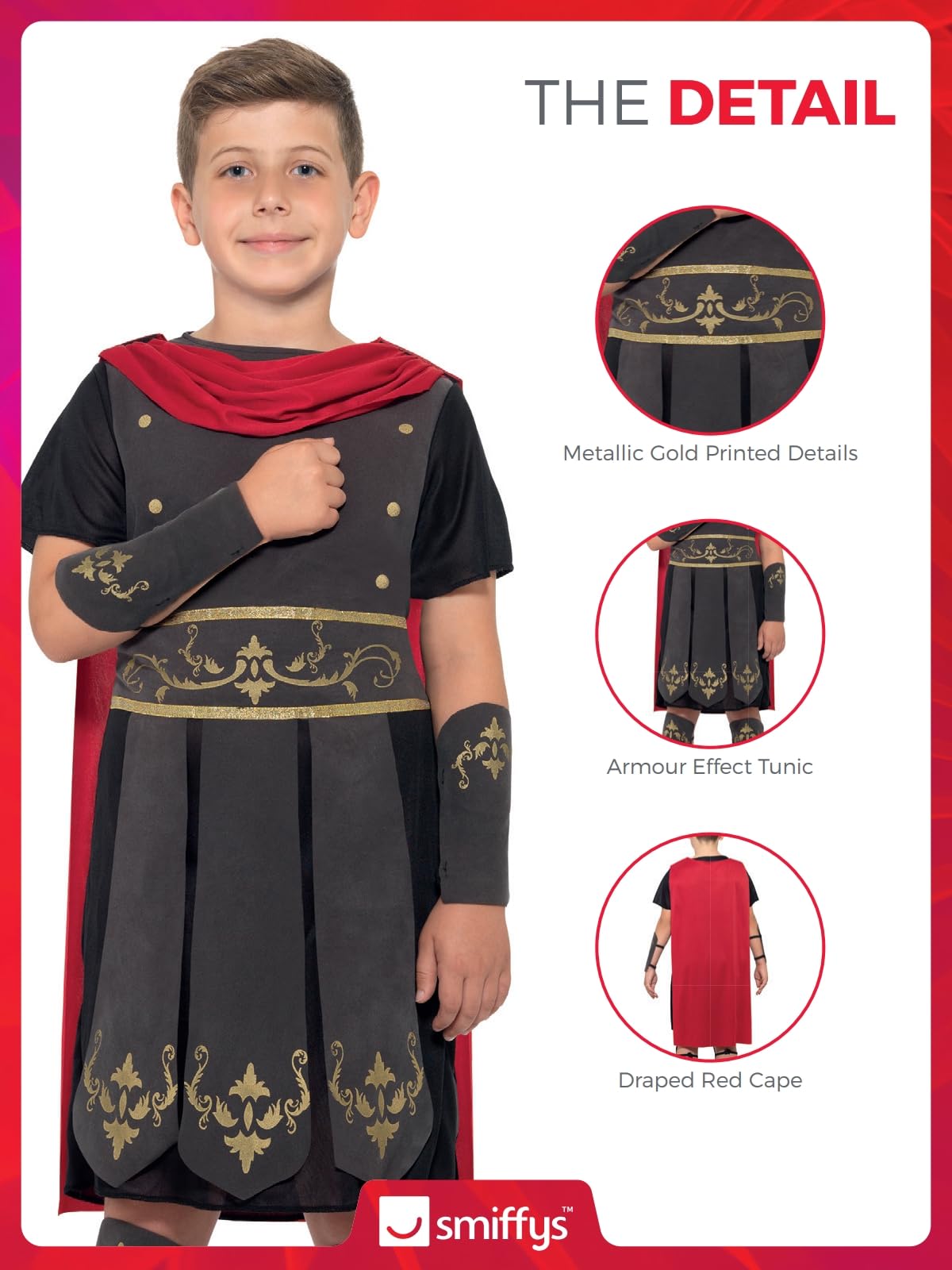 Smiffys Roman Soldier Costume - Child Fancy Dress with Tunic, Cape, Arm & Leg Cuffs 7