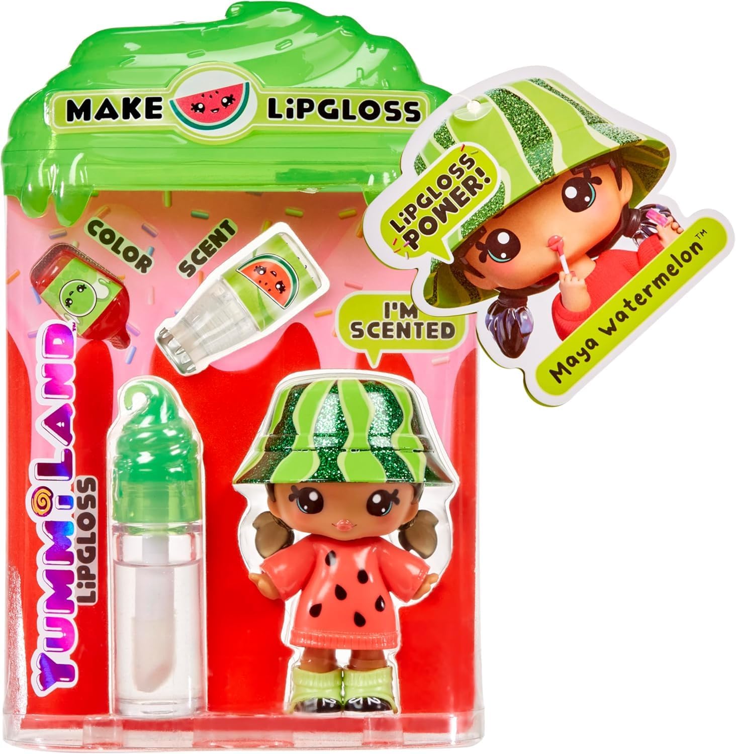 Yummiland Maya Watermelon Doll - Scented DIY Lipgloss Kit for Kids 4+ 5