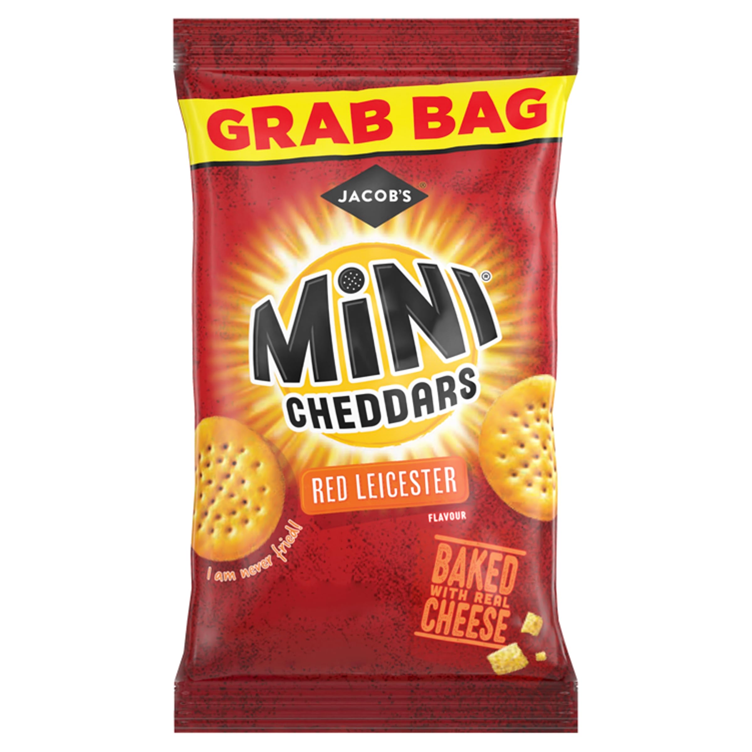 JACOB'S Mini Cheddars Red Leicester Cheese Crackers - 30 Pack of 45g Grab Bags
