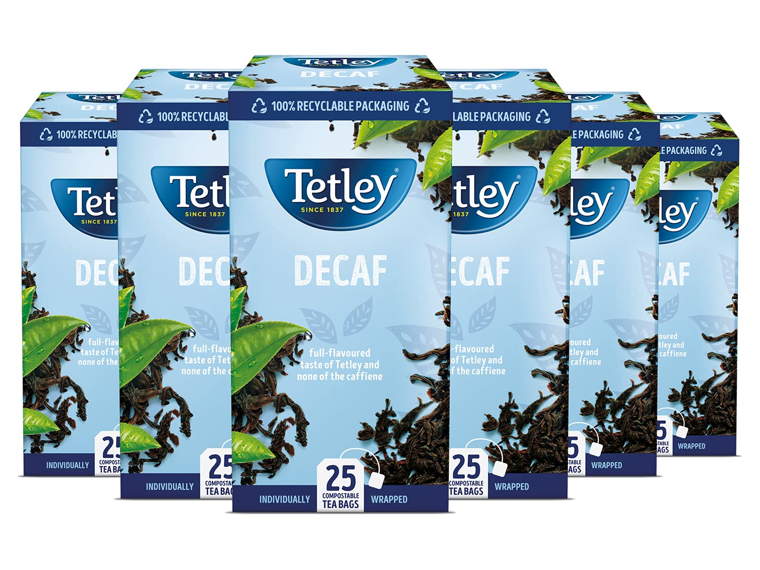 Tetley - Everyday Original Decaf Black Tea Bags - Smooth Decaf Blend - Rainforest Alliance Certified - 150 Enveloped Teabags (6x25 Pack)