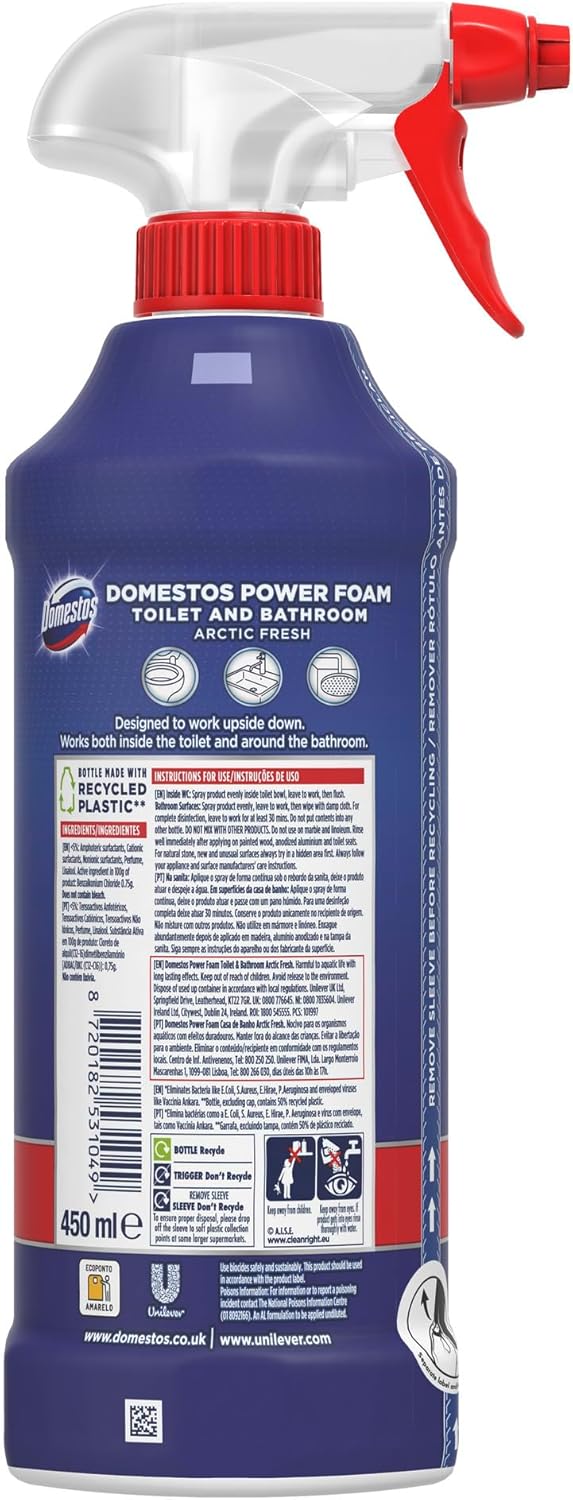 Domestos - Power Foam Arctic Fresh Toilet & Bathroom Cleaner Spray 5