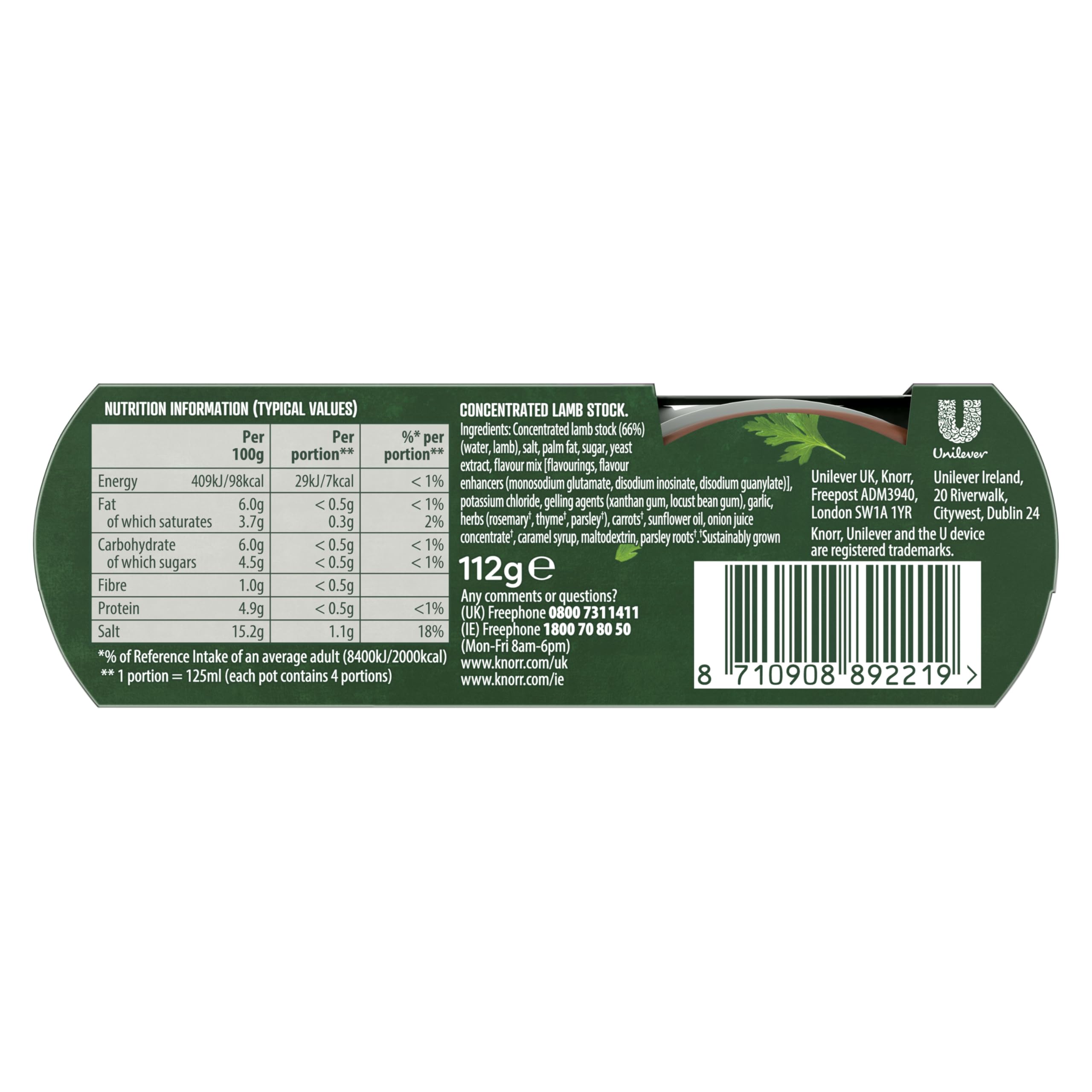 Knorr Lamb Stock Pots Gluten-Free Rich Lamb Flavour 4 x 28g