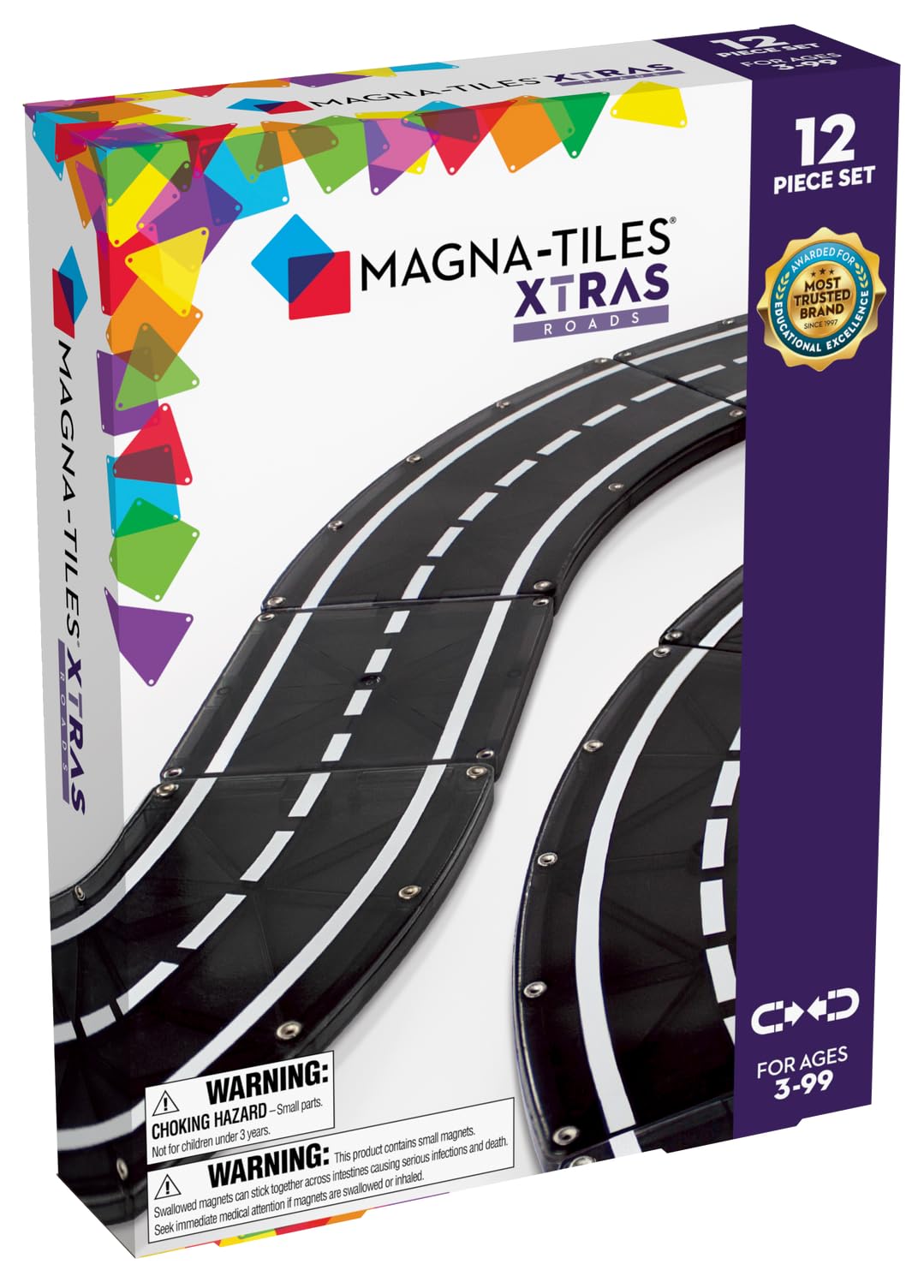 MAGNA-TILES XTRAS: Roads 12-Piece Magnetic Construction Set - Building Toys for Kids 3+