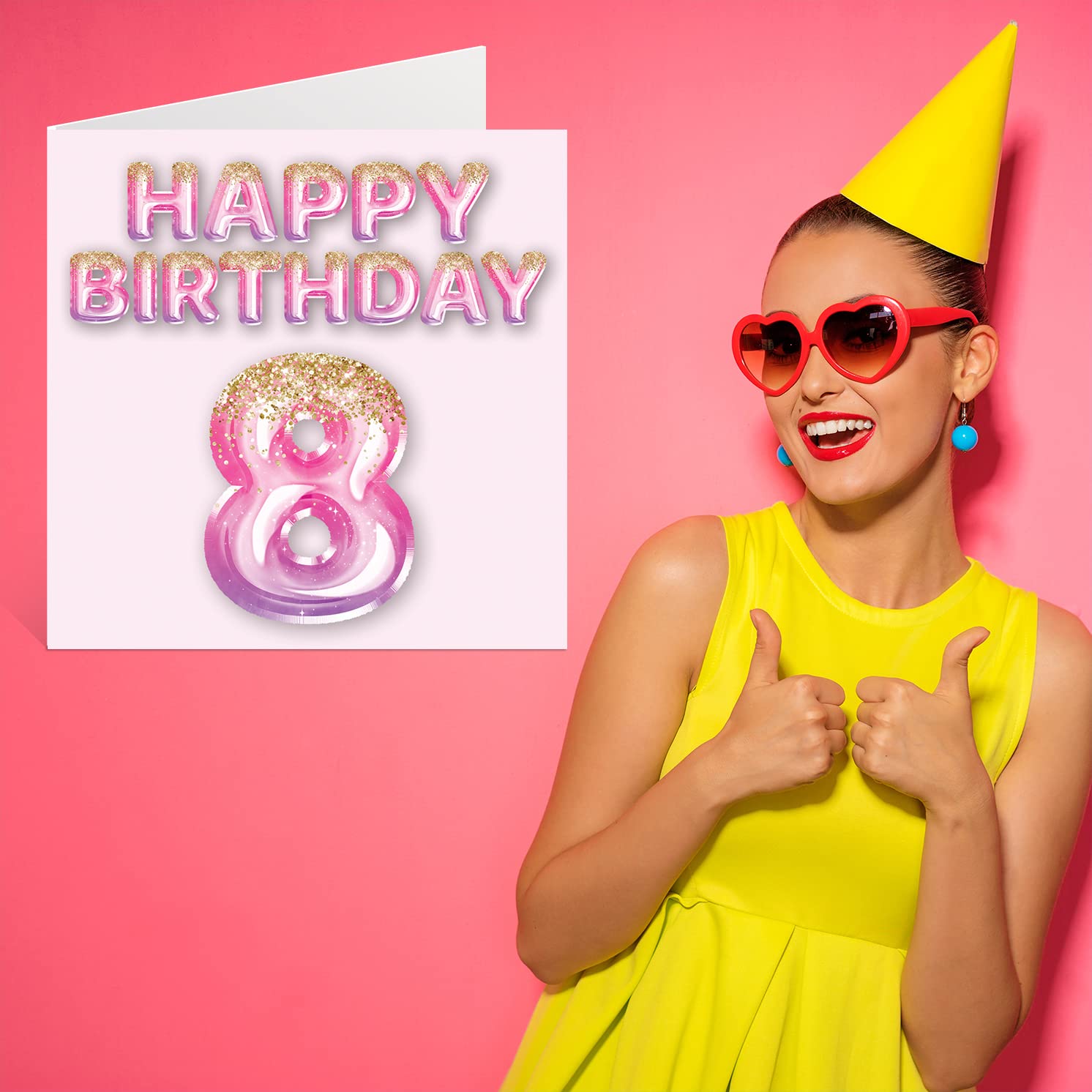 Stuff4 8th Birthday Card for Girls - Pink & Purple Glitter Balloons | 145mm Square | Blank Inside 7