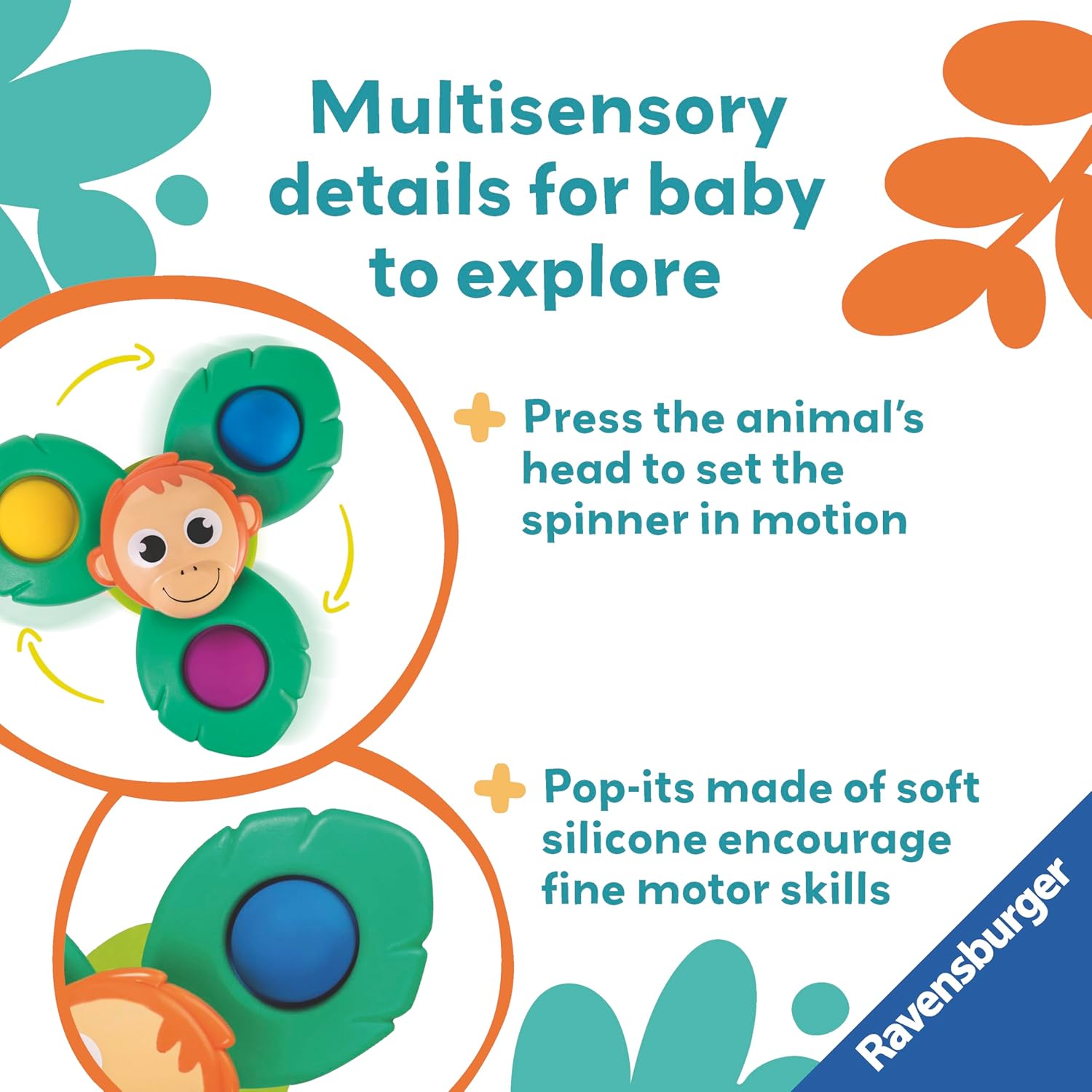 Ravensburger Play+ Spin & Pop Orangutan - Sensory Spinner Toy for Babies 6 Months+ 4