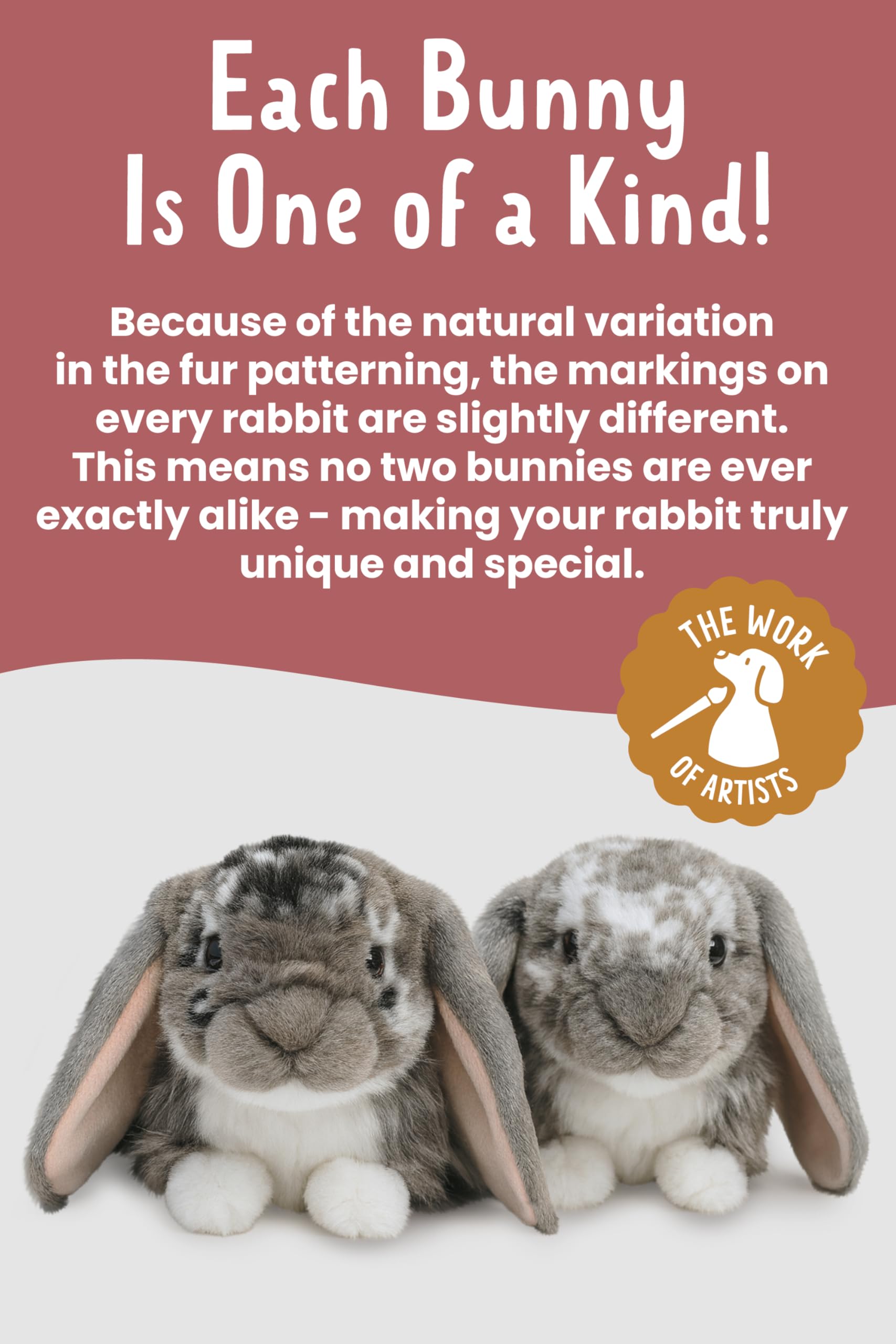 Living Nature Grey Dutch Lop Eared Rabbit Plush Toy - 26cm Fluffy Stuffed Animal for Kids & Collectors 3