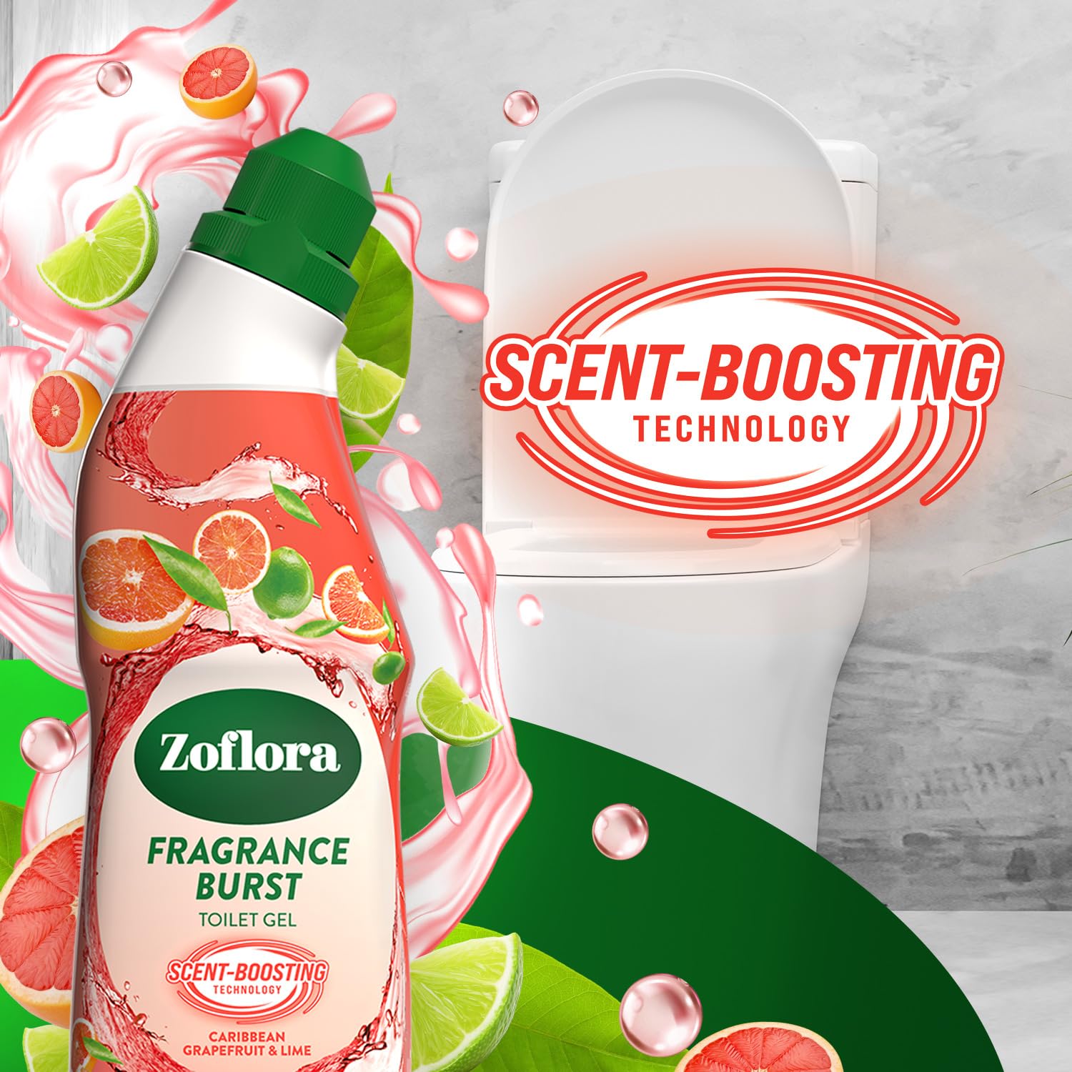 Zoflora Fragrance Burst Toilet Gel - Kills 99.9% Bacteria | 750 ml | Caribbean Grapefruit Scent