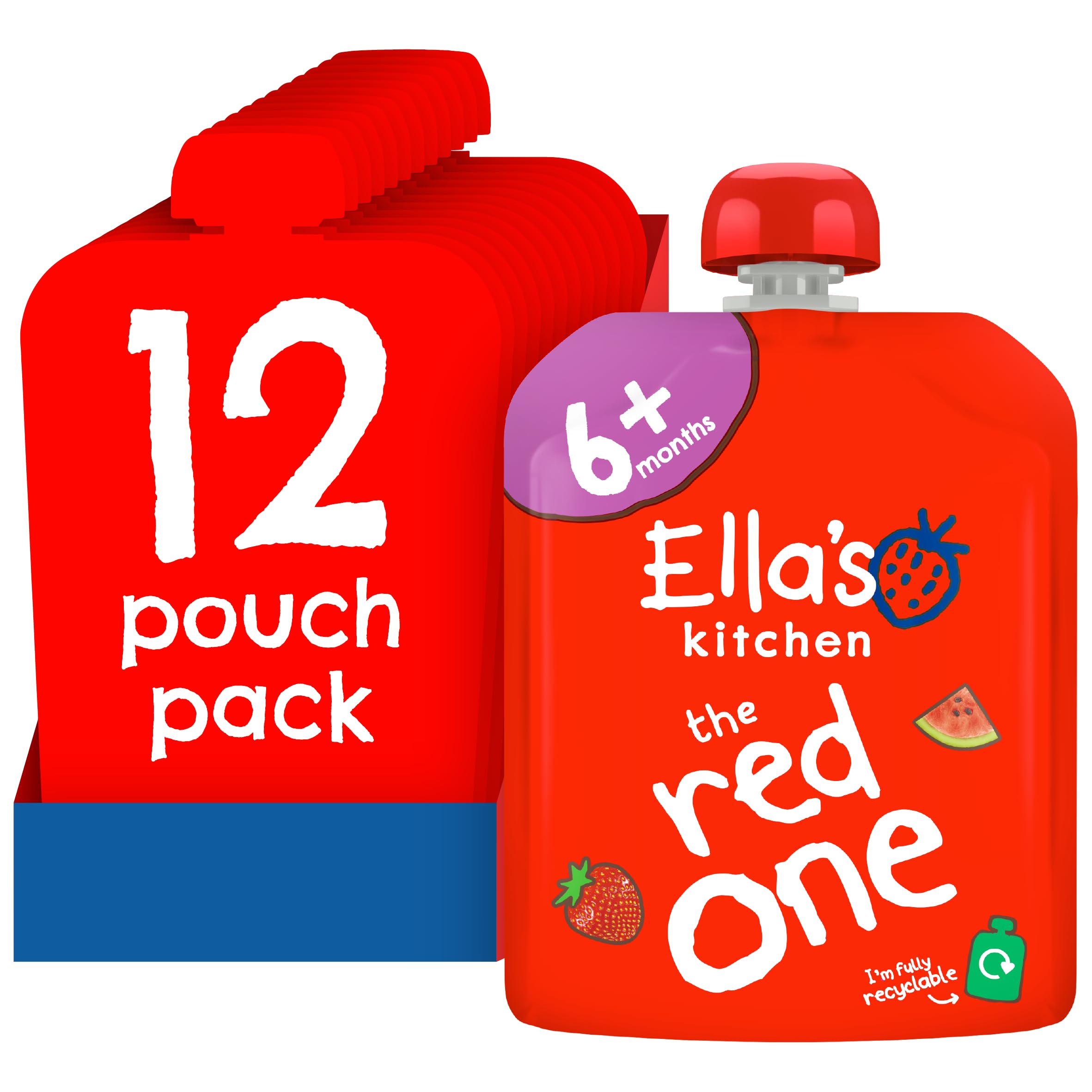 Ella's Kitchen - Red One Smoothie Stage 1 Organic Fruit Pouch (4+ Months), Pack of 12 (1080g)