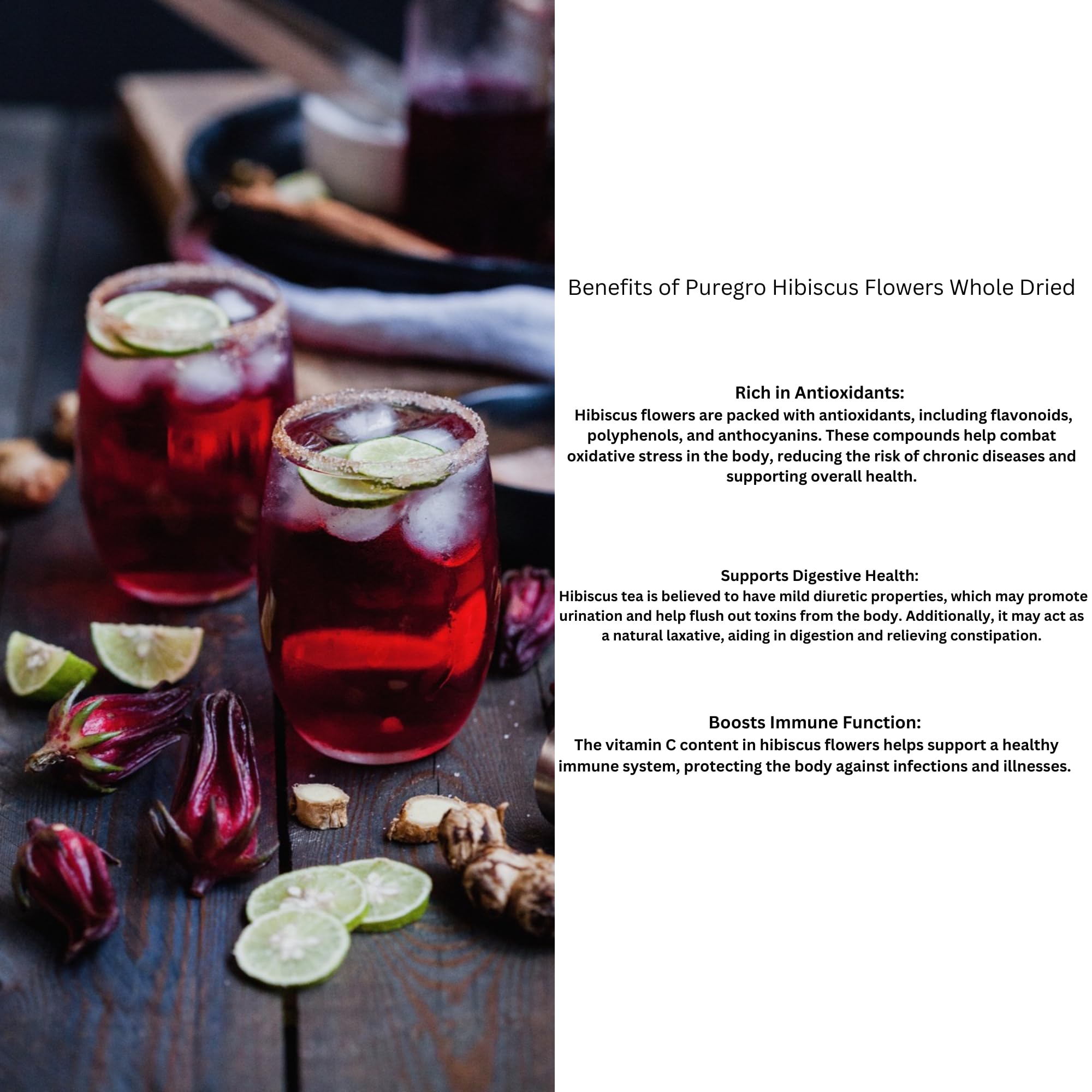 Puregro Hibiscus Flowers Whole Dried | 1kg | Organic Herbal Tea for Infusions 5