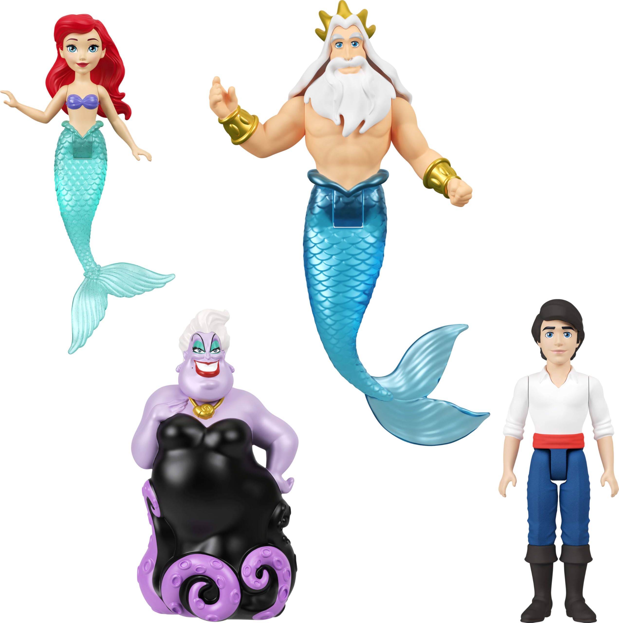 Mattel Disney Princess The Little Mermaid Small Doll 4-Pack with Ariel, Eric, Triton & Ursula | 3.5-inch 6