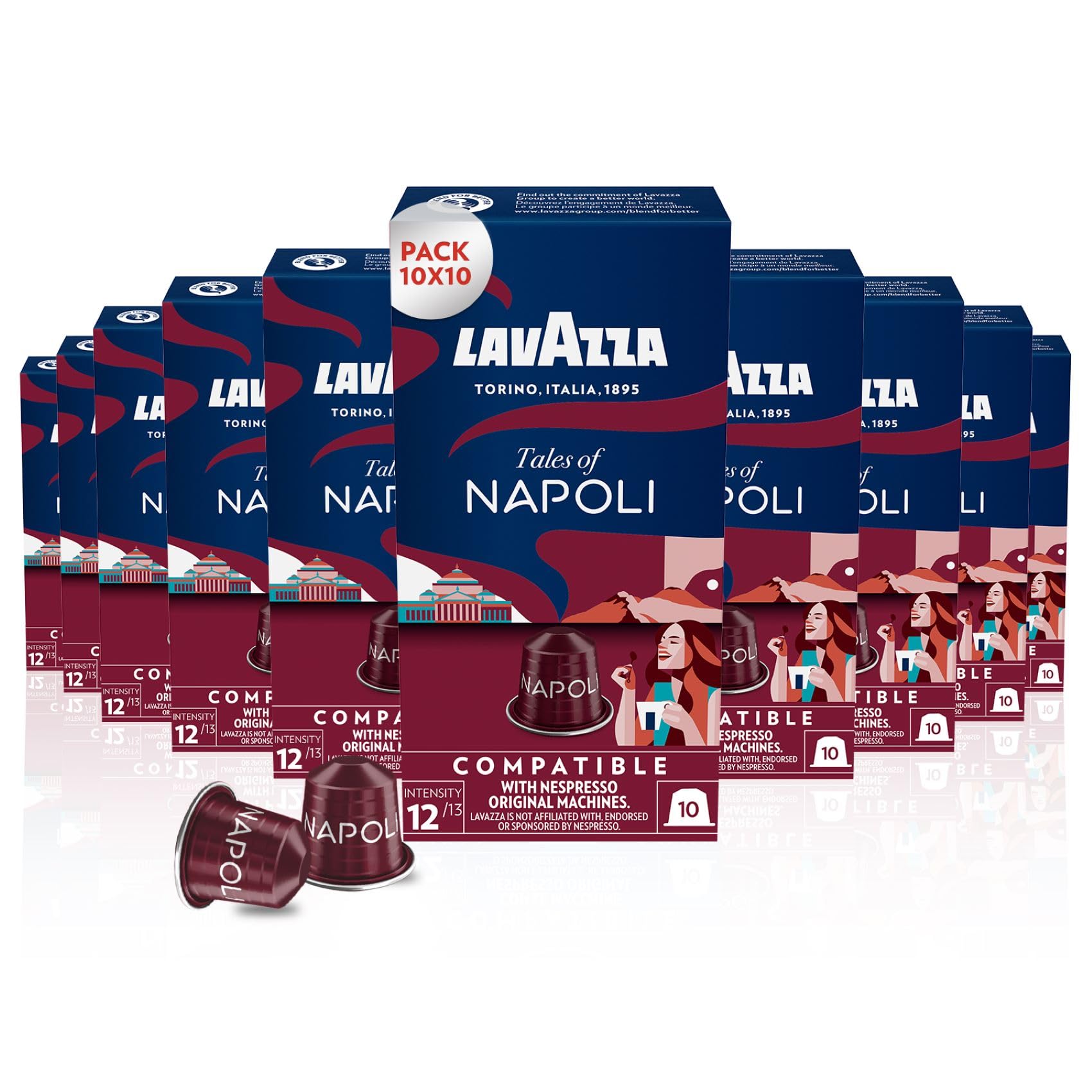Lavazza Tales of Napoli, 100 Aluminium Coffee Capsules Compatible with Nespresso Machines