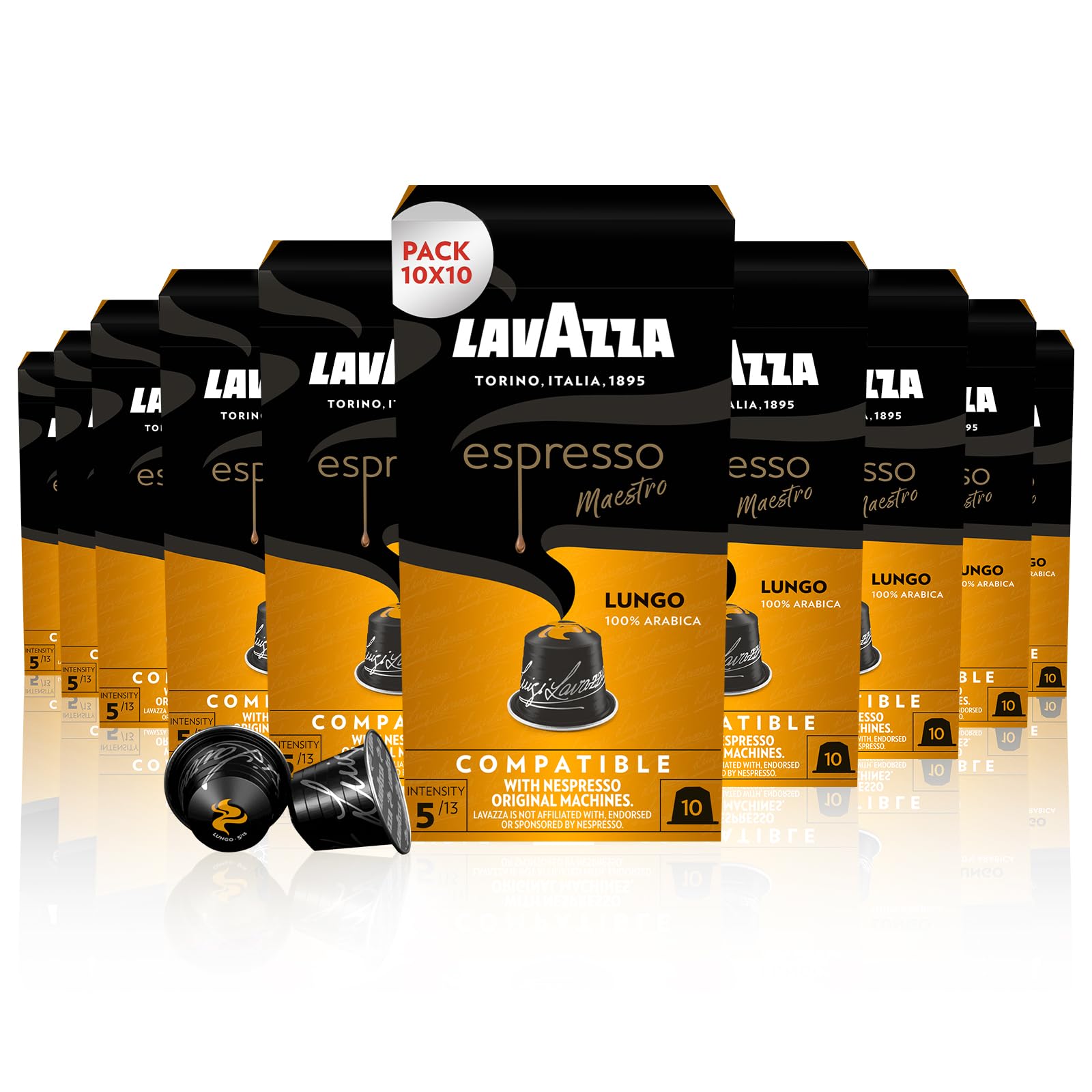 Lavazza Espresso Maestro Lungo - 100 Aluminum Capsules Compatible with Nespresso Original Machines