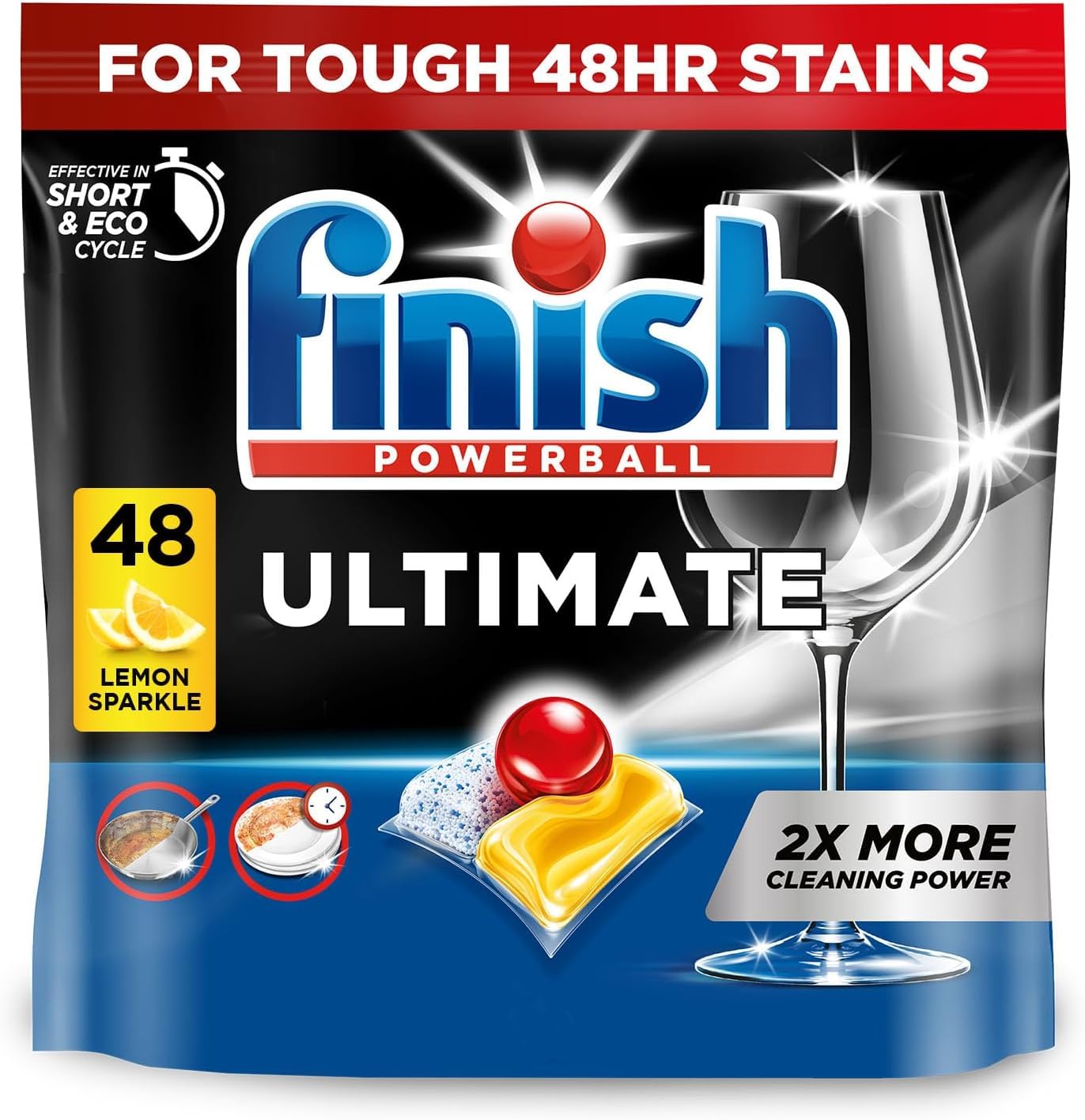 Finish Ultimate Dishwasher Tablets - 48 Count Lemon Sparkle | 2x Cleaning Power | No Pre-Rinse