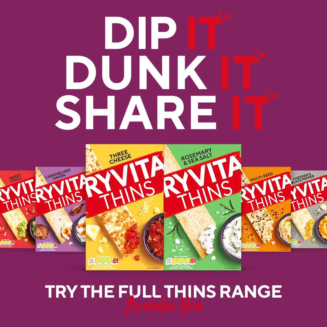 Ryvita Cheddar & Cracked Black Pepper Thins - 6 Packs of 125g | Source of Fibre | Made in UK 6