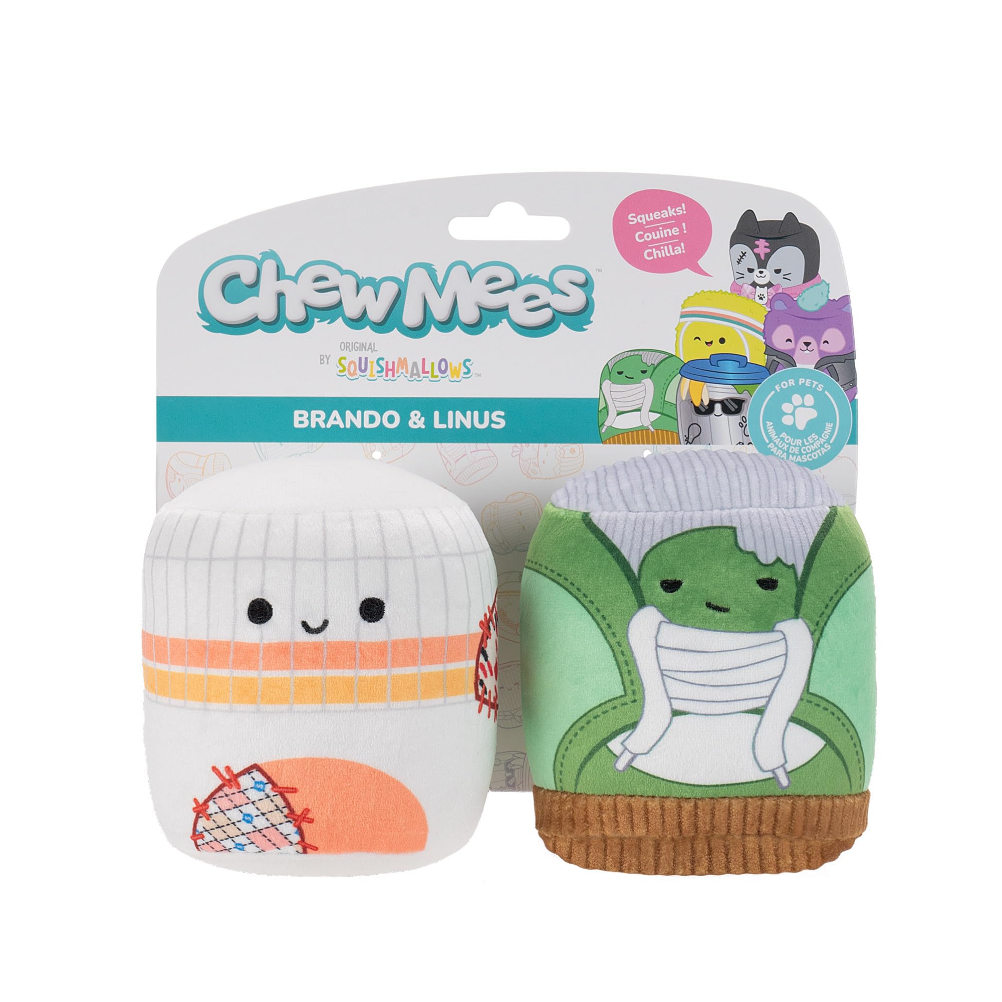 Squishmallows Chewmees Brando Shoe & Linus Sock Pet Toys - Squeaky Plush, 2-Piece Set 1