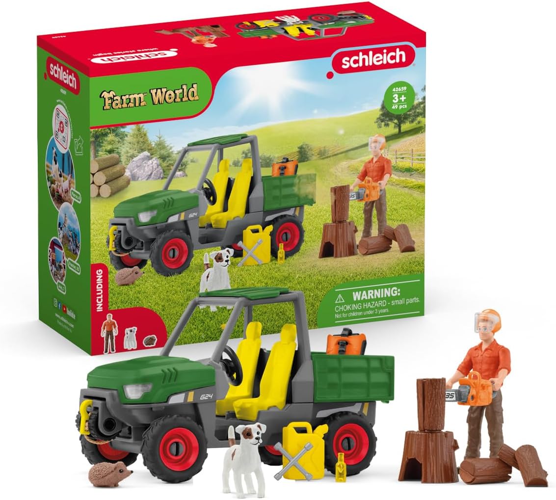 schleich 42659 FARM WORLD Working in the Forest Playset - Action Figures & Vehicles for Ages 3+