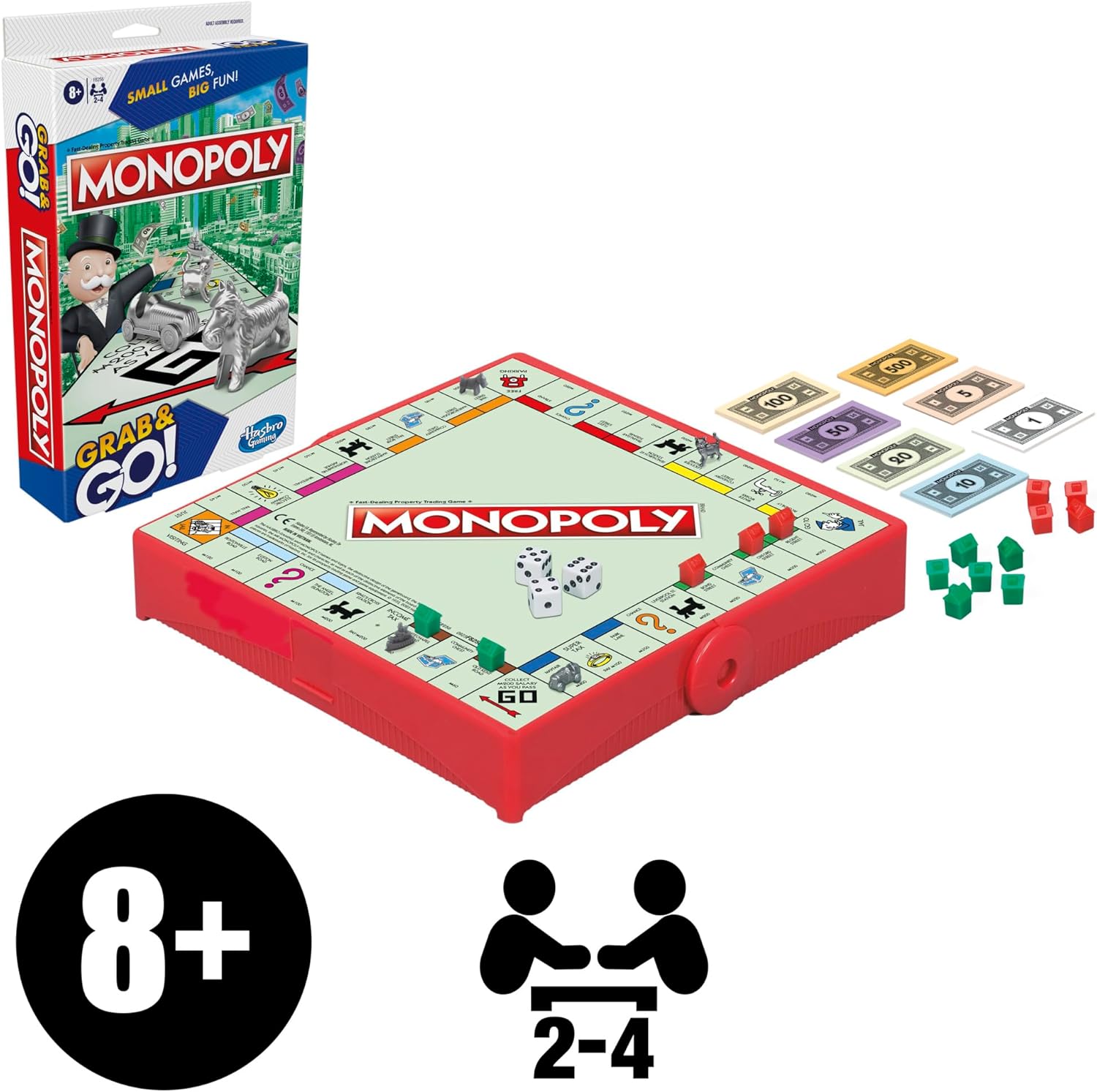 Monopoly Grab and Go Game - Portable Travel Board Game for 2-4 Players 3