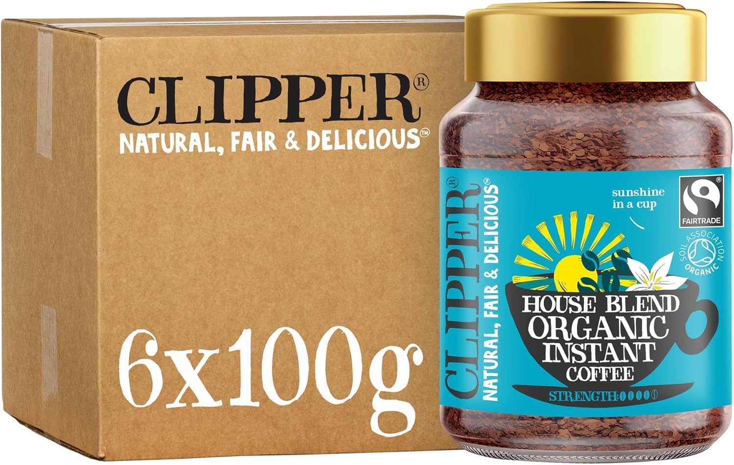 Clipper Natural, Fair & Delicious Organic Arabica Instant Coffee - 6 x 100g Jars | 600g Total