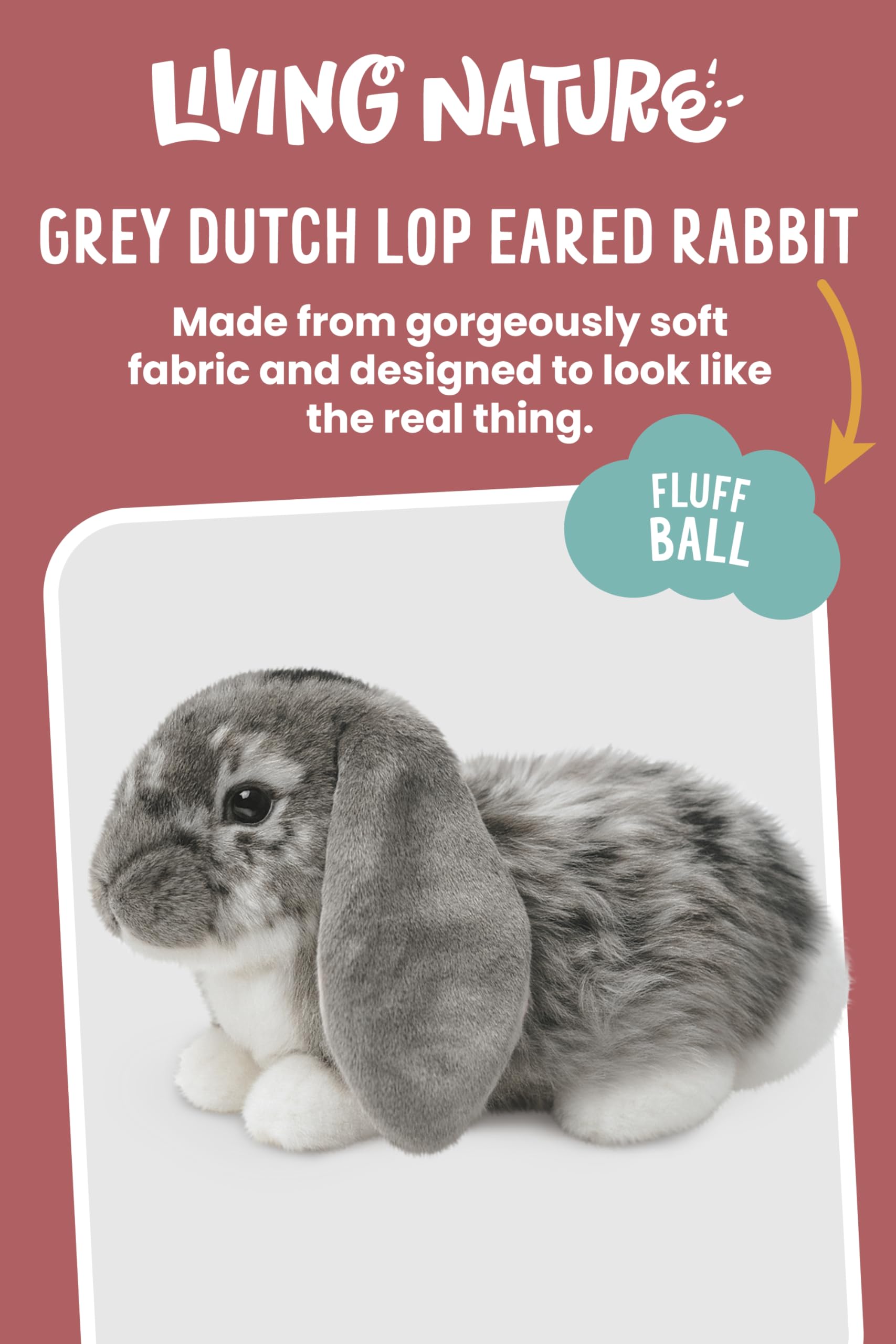 Living Nature Grey Dutch Lop Eared Rabbit Plush Toy - 26cm Fluffy Stuffed Animal for Kids & Collectors 4