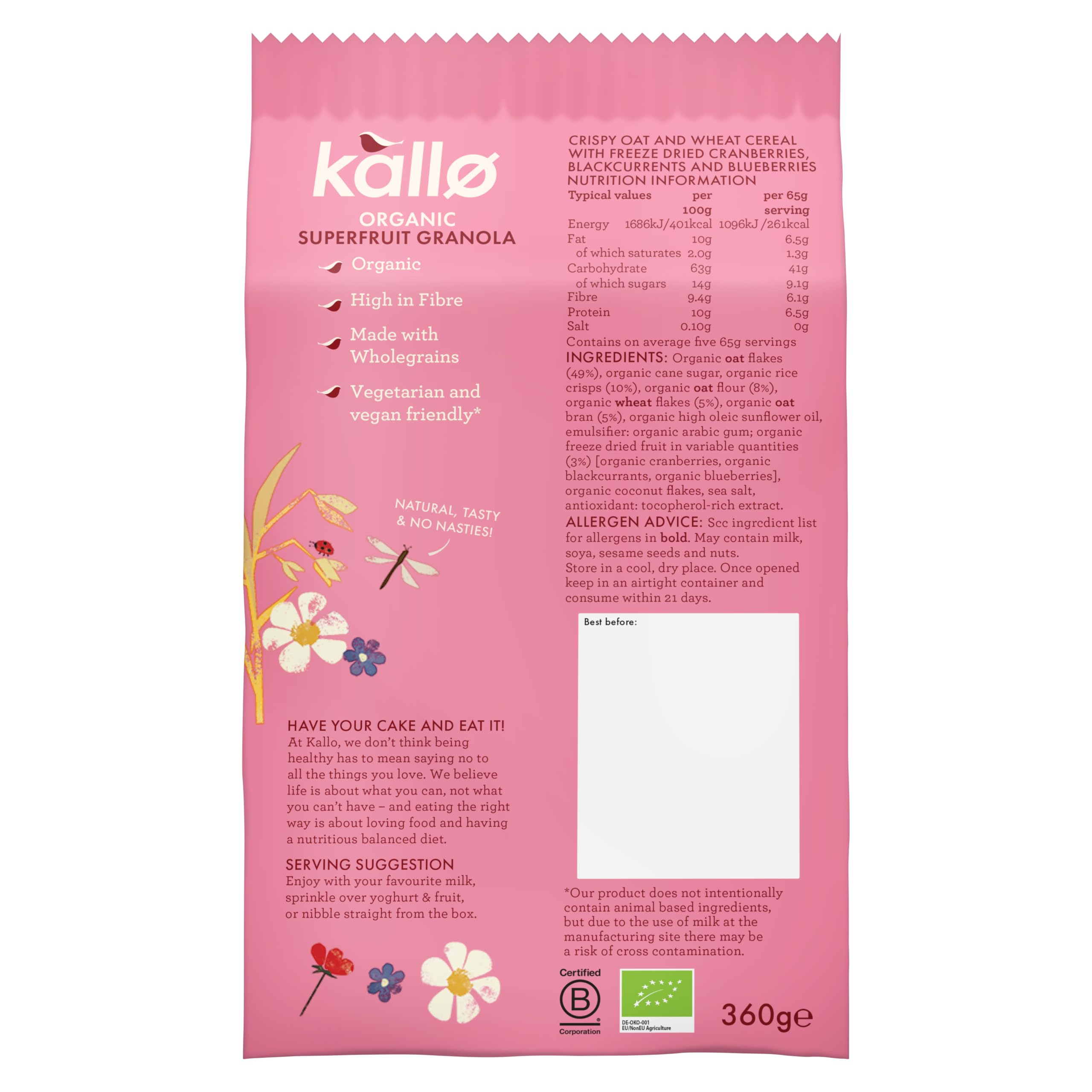 Kallo Crunchy Superfruit Granola, 360 g – Bio, vegan, ballaststoffreich mit Blaubeeren, Cranberries und schwarzen Johannisbeeren 4