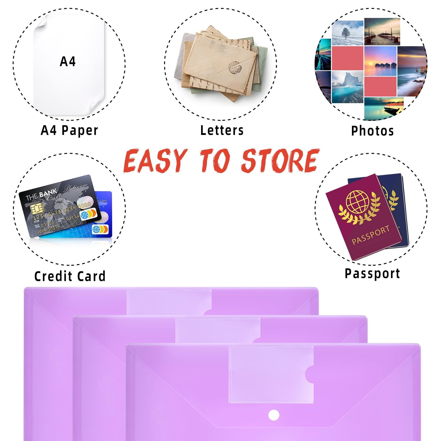 GoodtoU 30-Pack A4 Plastic Popper Wallets - Durable, Snap Button Closure | Purple 7