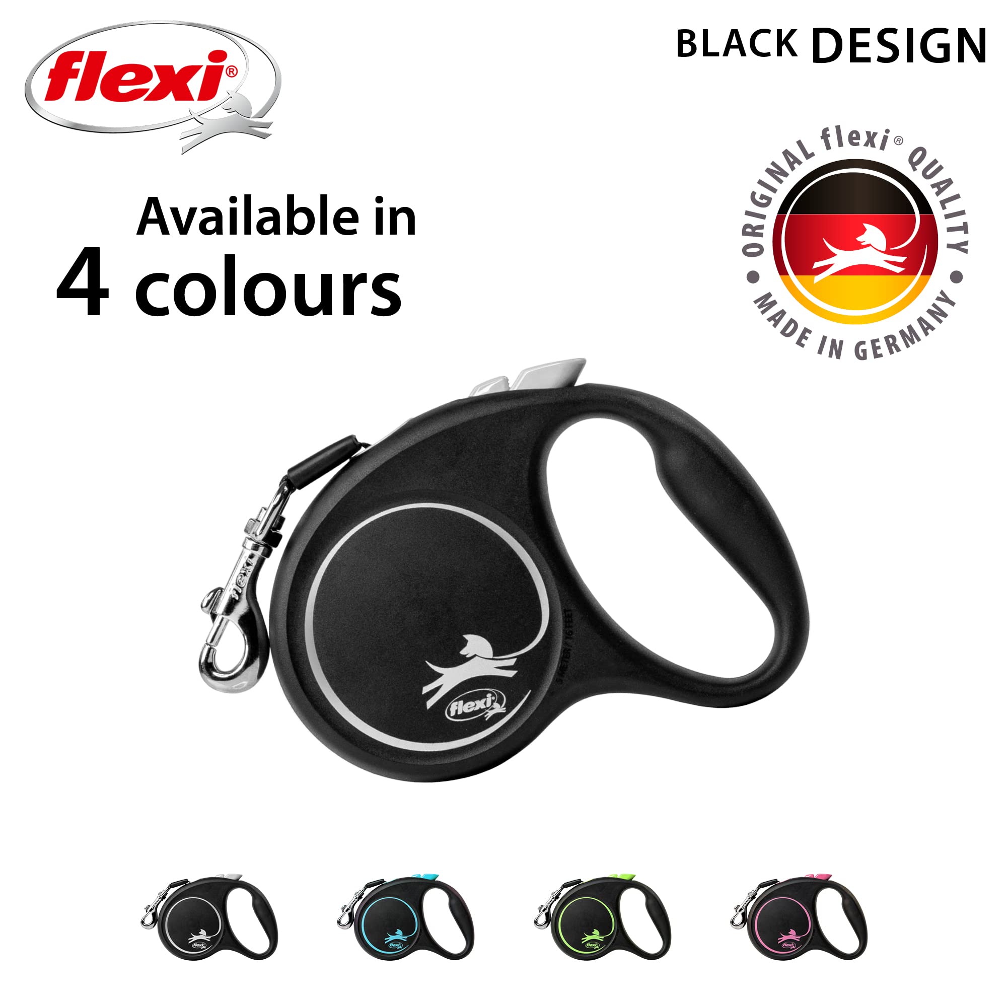 flexi Black Design Retractable Dog Leash - Tape Lead | Small Size | 5m Length | Black 4