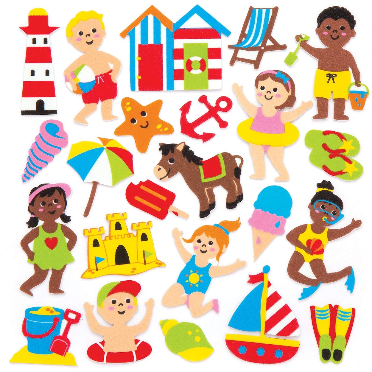Baker Ross Seaside Foam Stickers - Pack of 120 | Assorted Colours | Ages 3-10