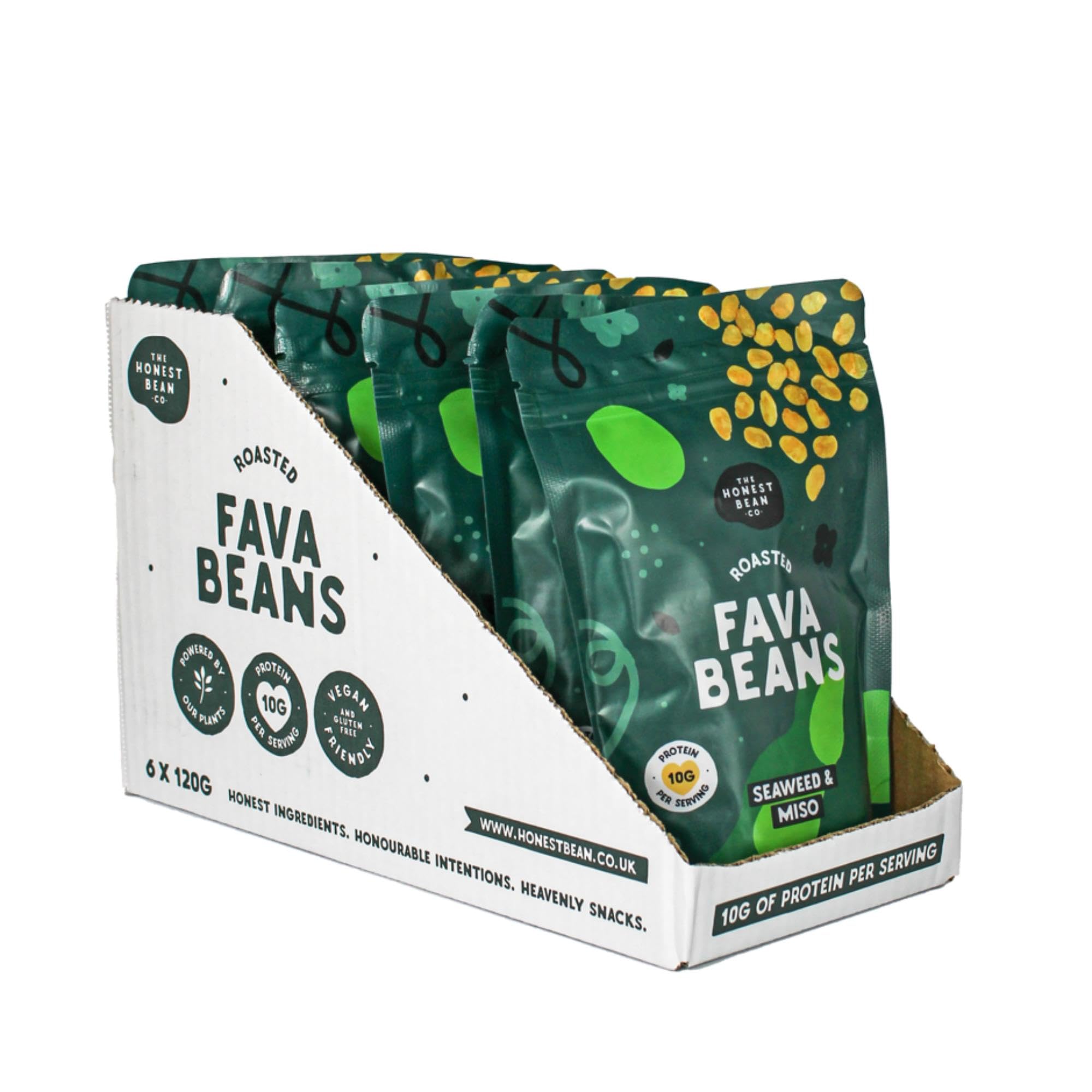 The Honest Bean Co Roasted Fava Bean Snack - Seaweed & Miso Flavor | 120g Pack of 6 9