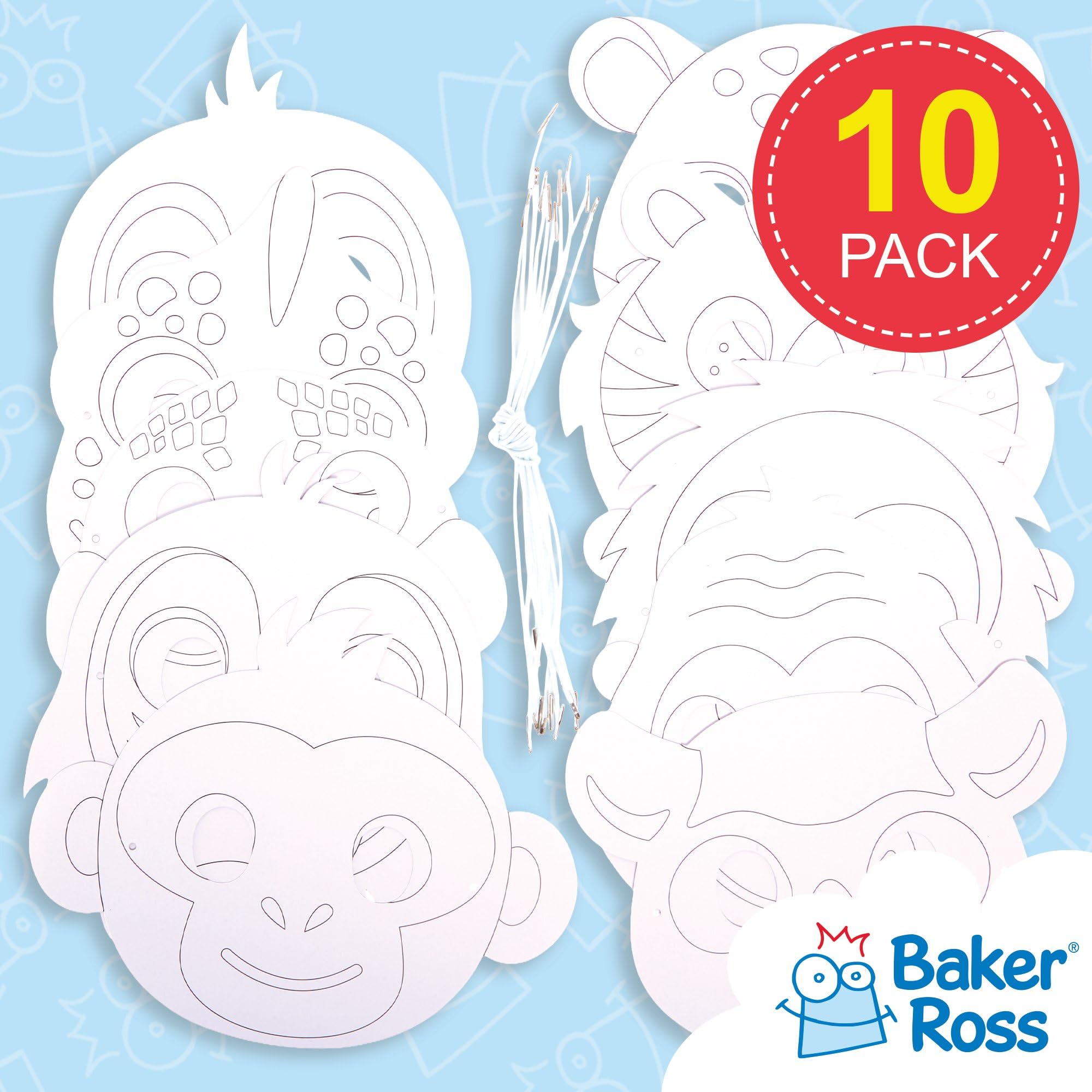 Baker Ross FX556 Rainforest Animal Colour In Masks - Pack of 10 | Felt Cloth | Ages 3+