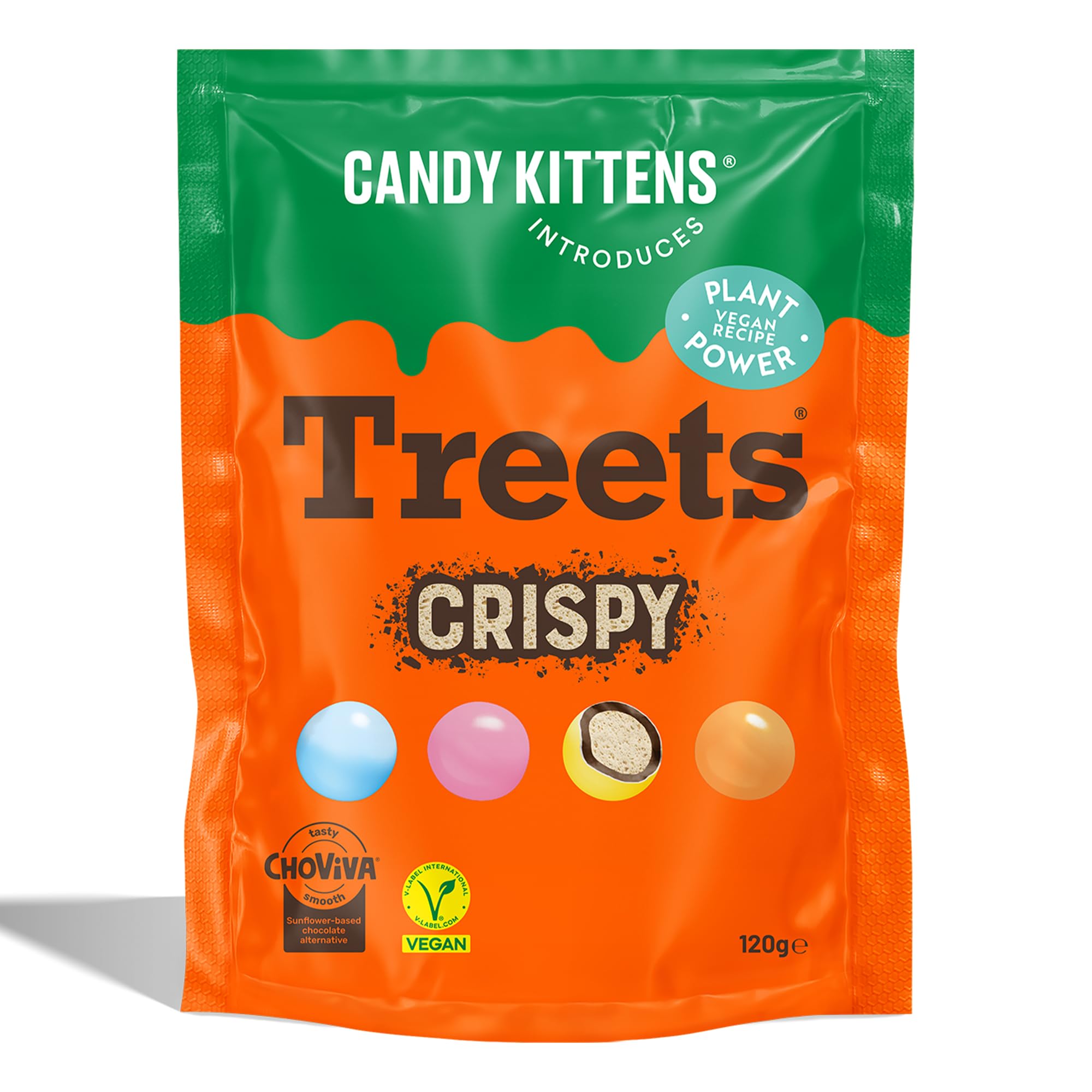 CANDY KITTENS Vegan Chocolate Crunchy Treets Crispy Snack - Cocoa-Free Choviva Shell, 120g Pack of 1 1